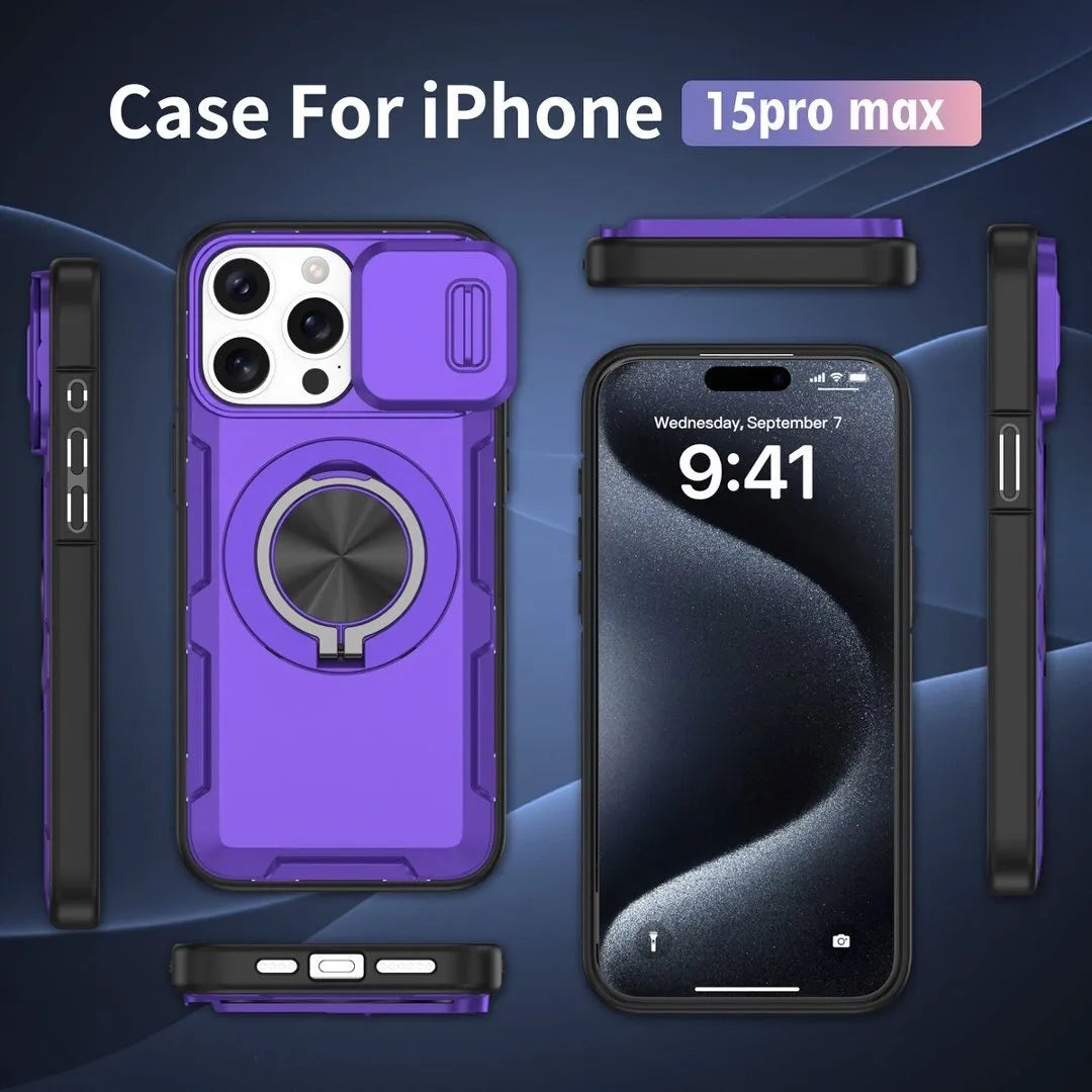 2-in-1 Magnetic Sliding Lens Case, Purple for iPhone 15Pro Max