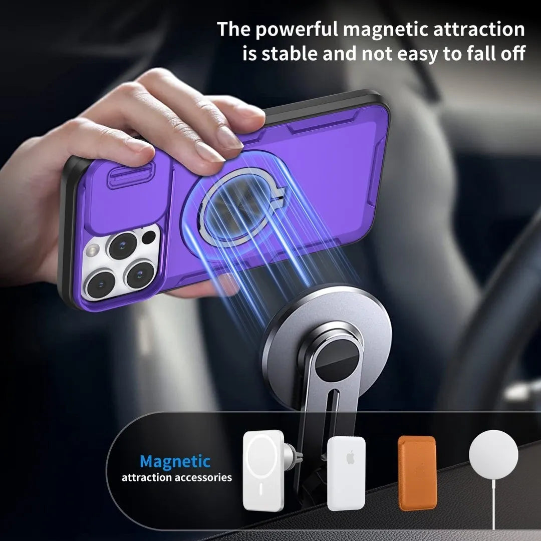2-in-1 Magnetic Sliding Lens Case, Purple for iPhone 15 Pro