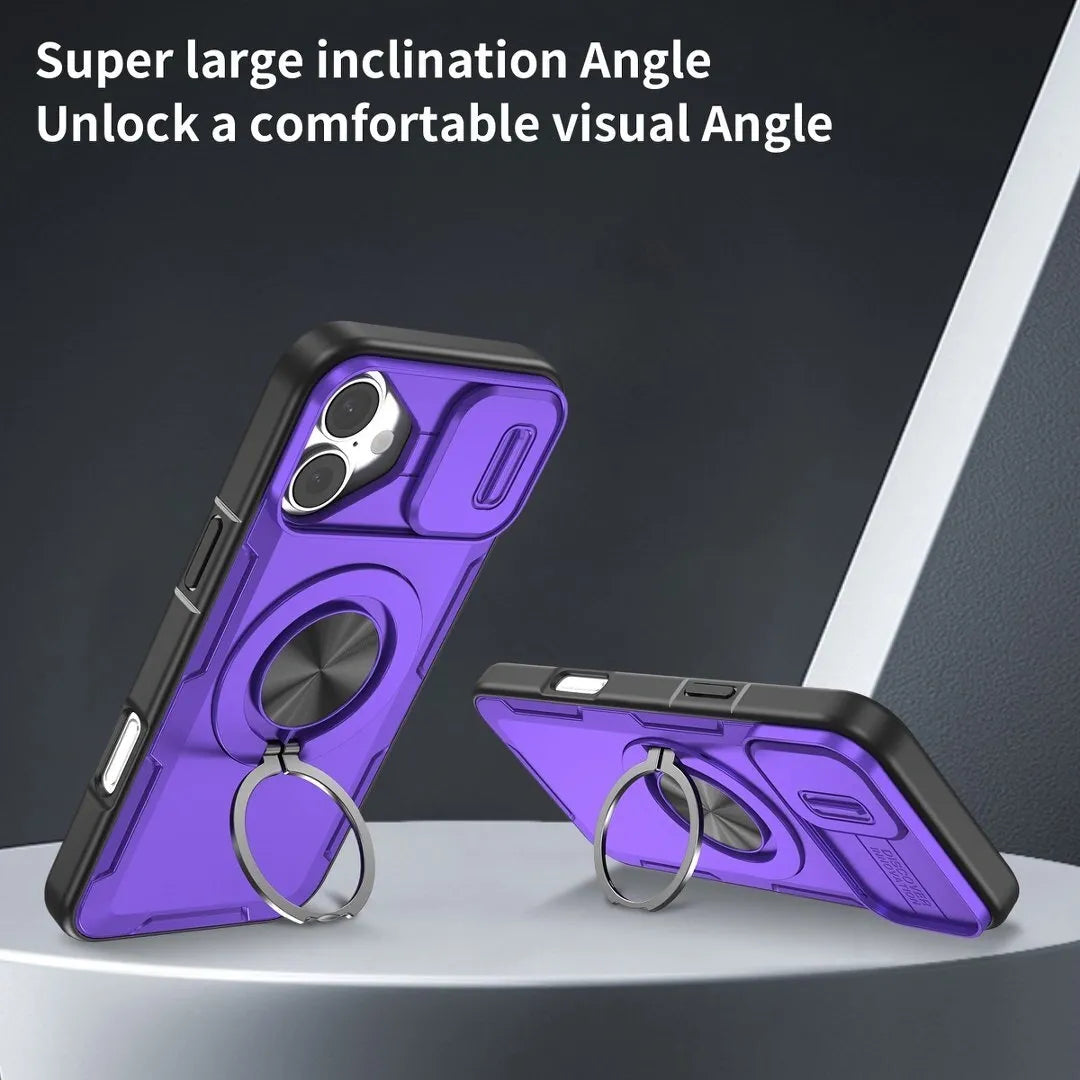 2-in-1 Magnetic Sliding Lens Case, Purple for iPhone 16 Plus