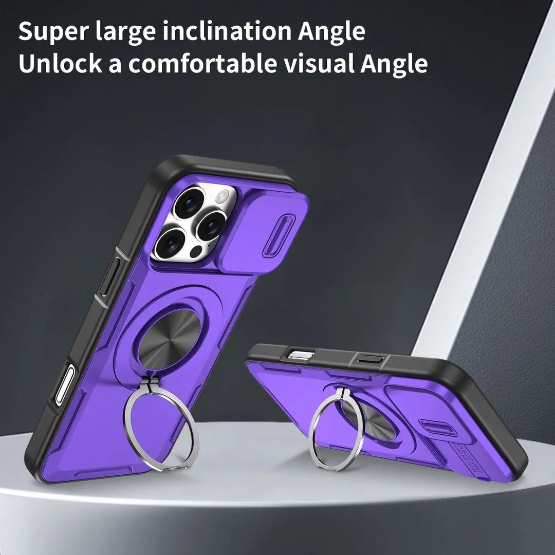 2-in-1 Magnetic Sliding Lens Case, Purple for iPhone 16 Pro Max