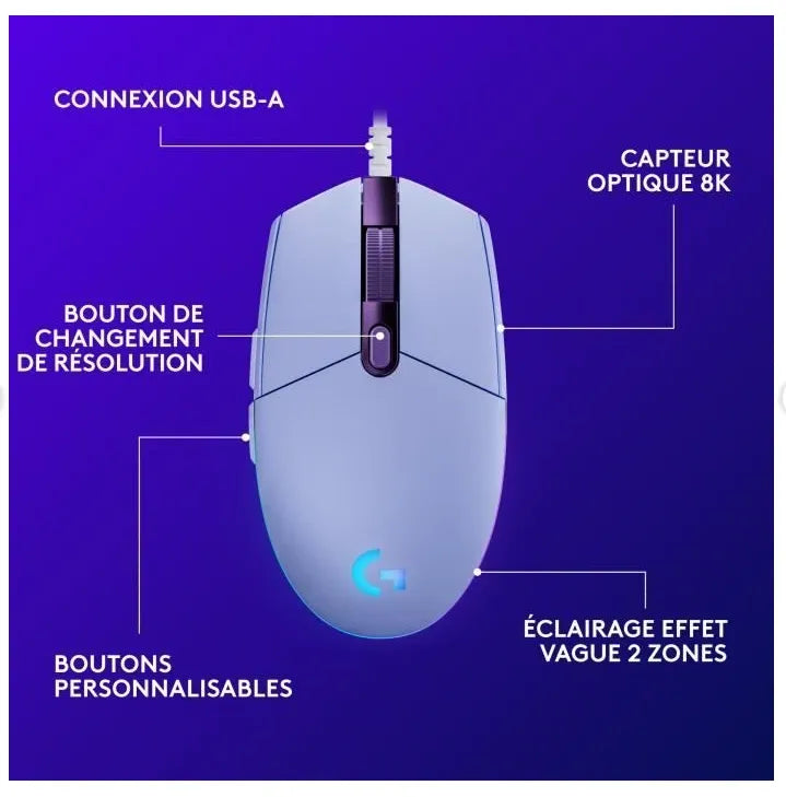 Logitech G203 LIGHTSYNC Wired Gaming Mouse - Lilac