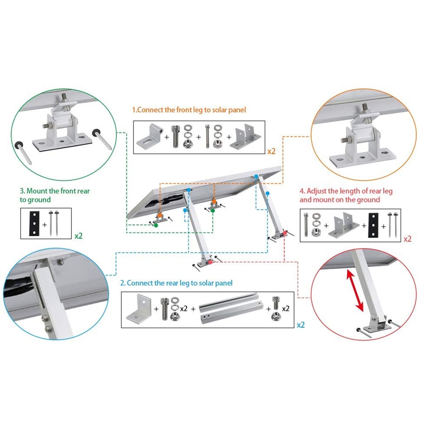 Solar Panel Holder Set 15 to 30 Degrees Adjustable Bracket Solar Panel Mount Bracket Set