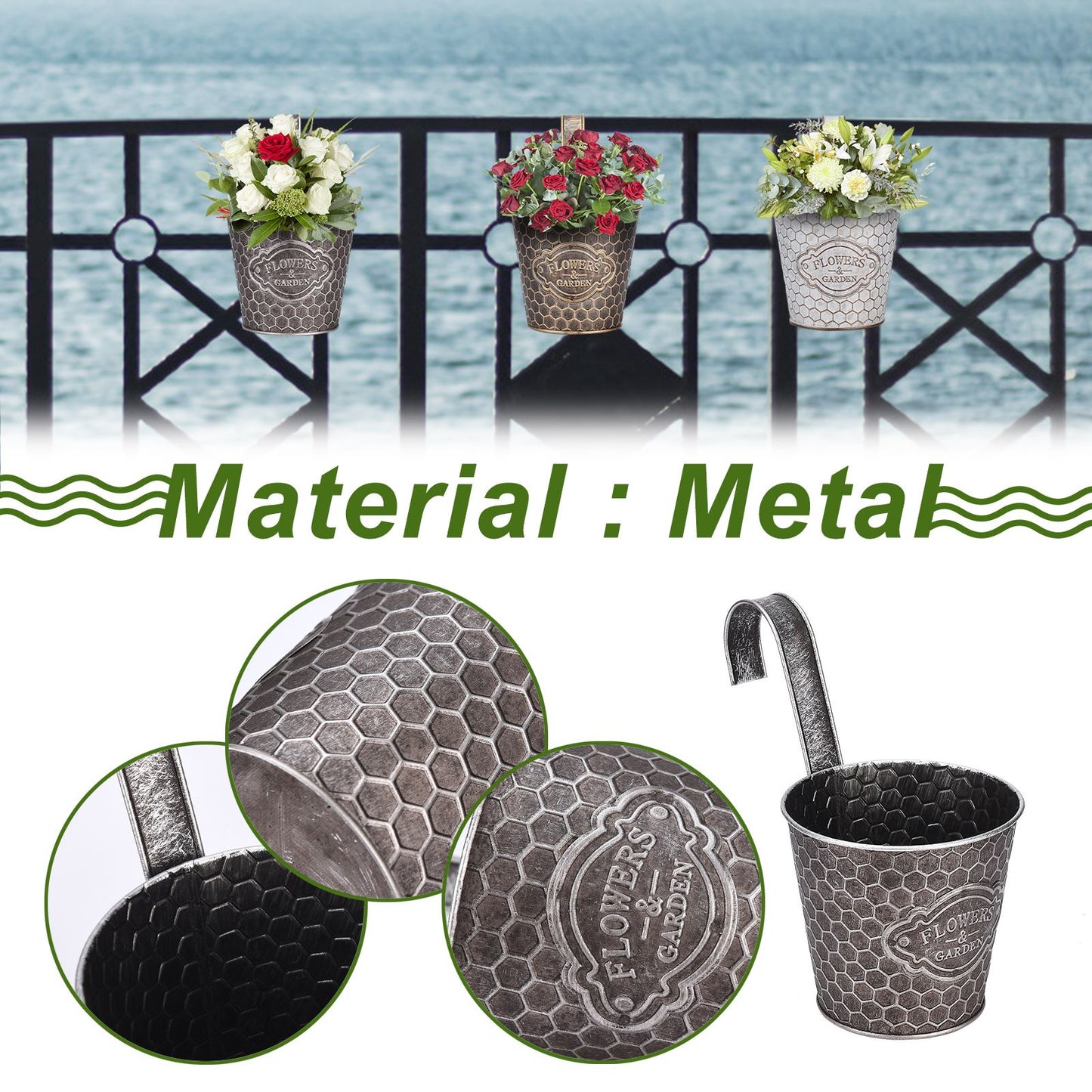 Metal Wall Planter Vertical Ribbed Design Wall Mount Flower Pot