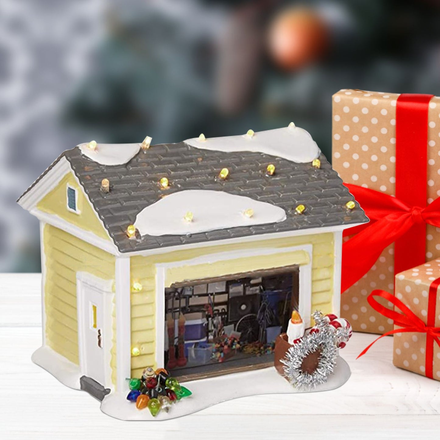 Christmas Village House LED Lighted Desk Building Resin House Statue Ornaments for Tabletop Centerpiece Fireplace Mantel