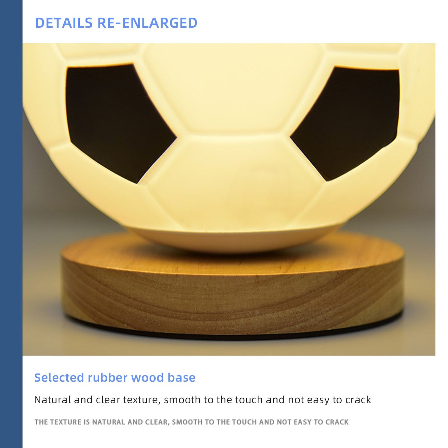Soccer Remote Control LED Night Light Solid Wood Glass Small Table Lamp Remote Dimming Bedside Bedroom Study Decoration