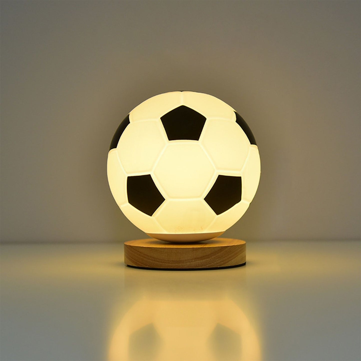 Soccer Remote Control LED Night Light Solid Wood Glass Small Table Lamp Remote Dimming Bedside Bedroom Study Decoration