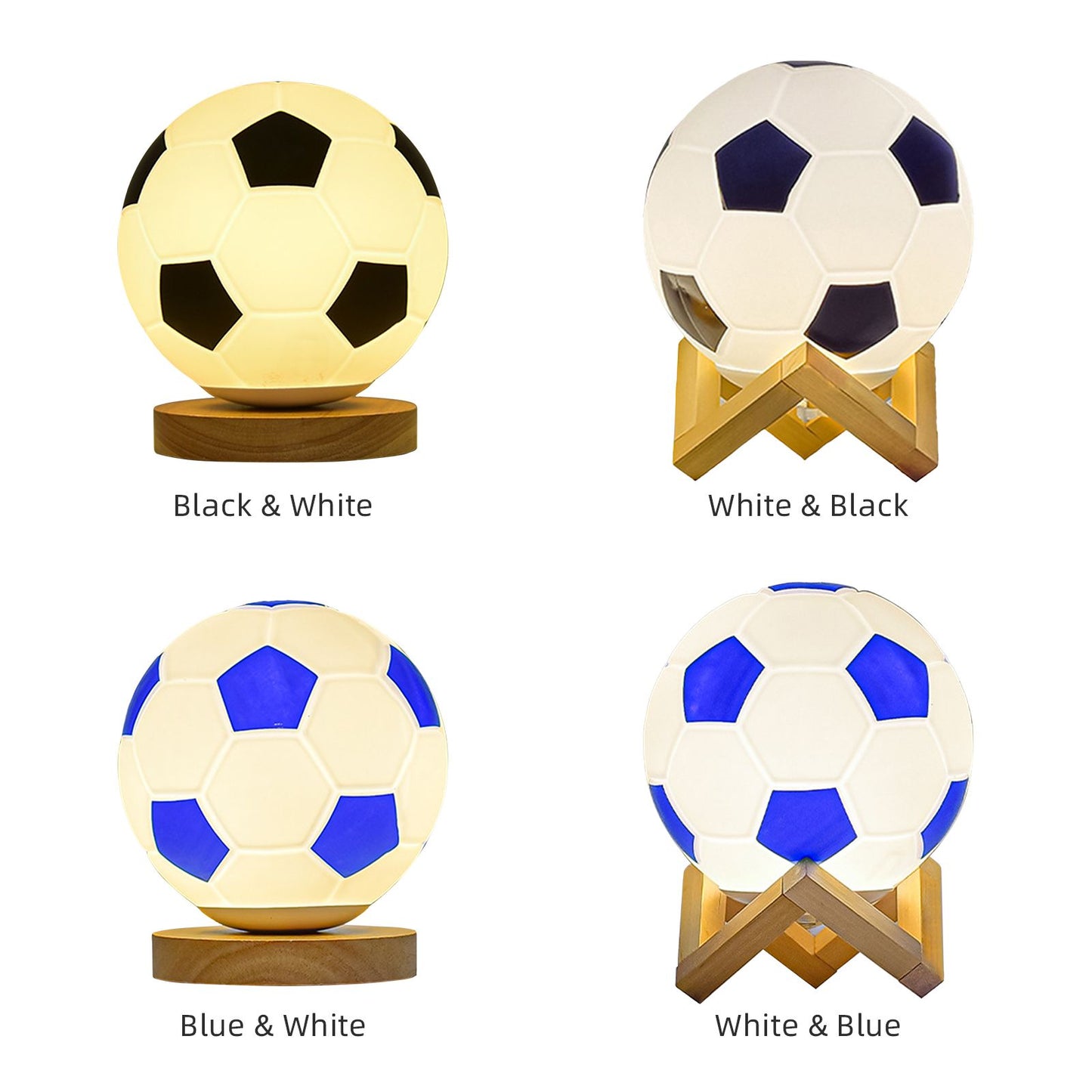 Soccer Remote Control LED Night Light Solid Wood Glass Small Table Lamp Remote Dimming Bedside Bedroom Study Decoration