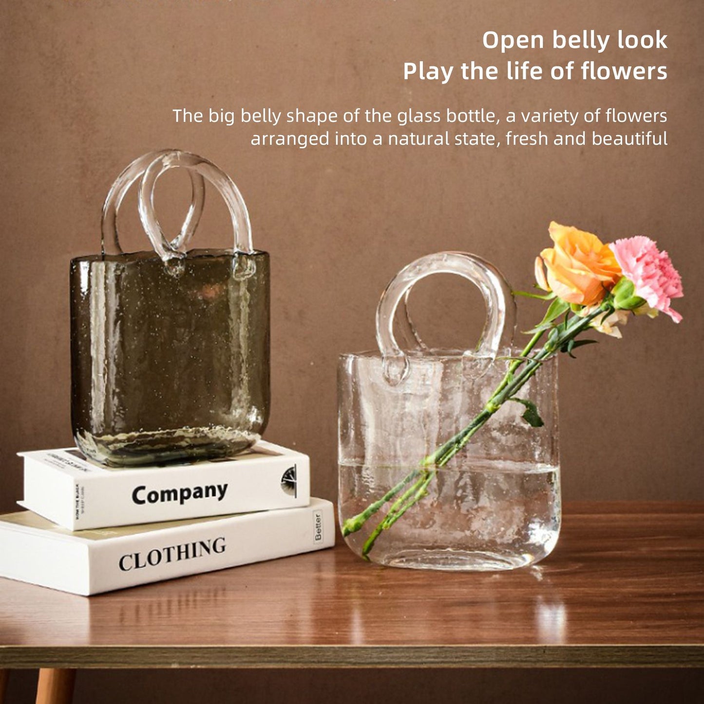 Glass Vase Transparent Hand Basket Living Room Flower Arrangement Creative Bag Fish Tank