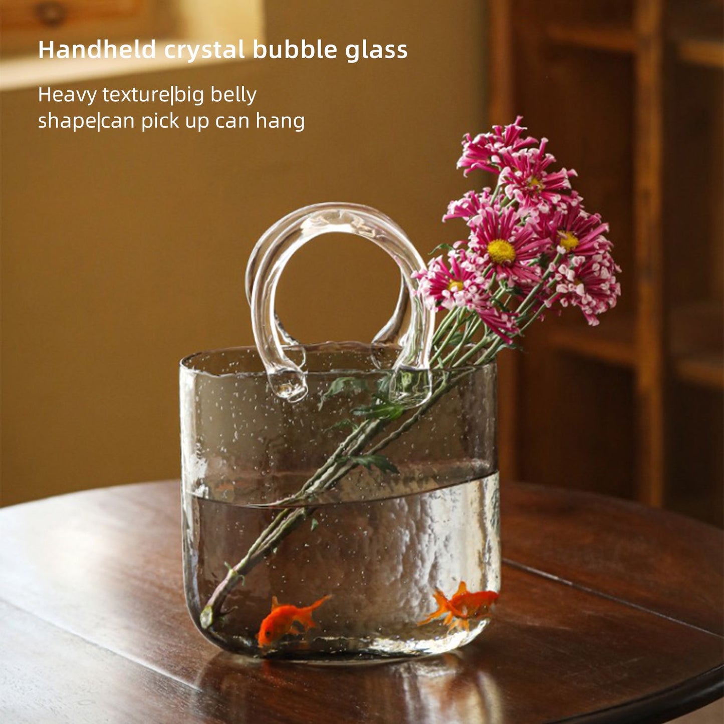 Glass Vase Transparent Hand Basket Living Room Flower Arrangement Creative Bag Fish Tank