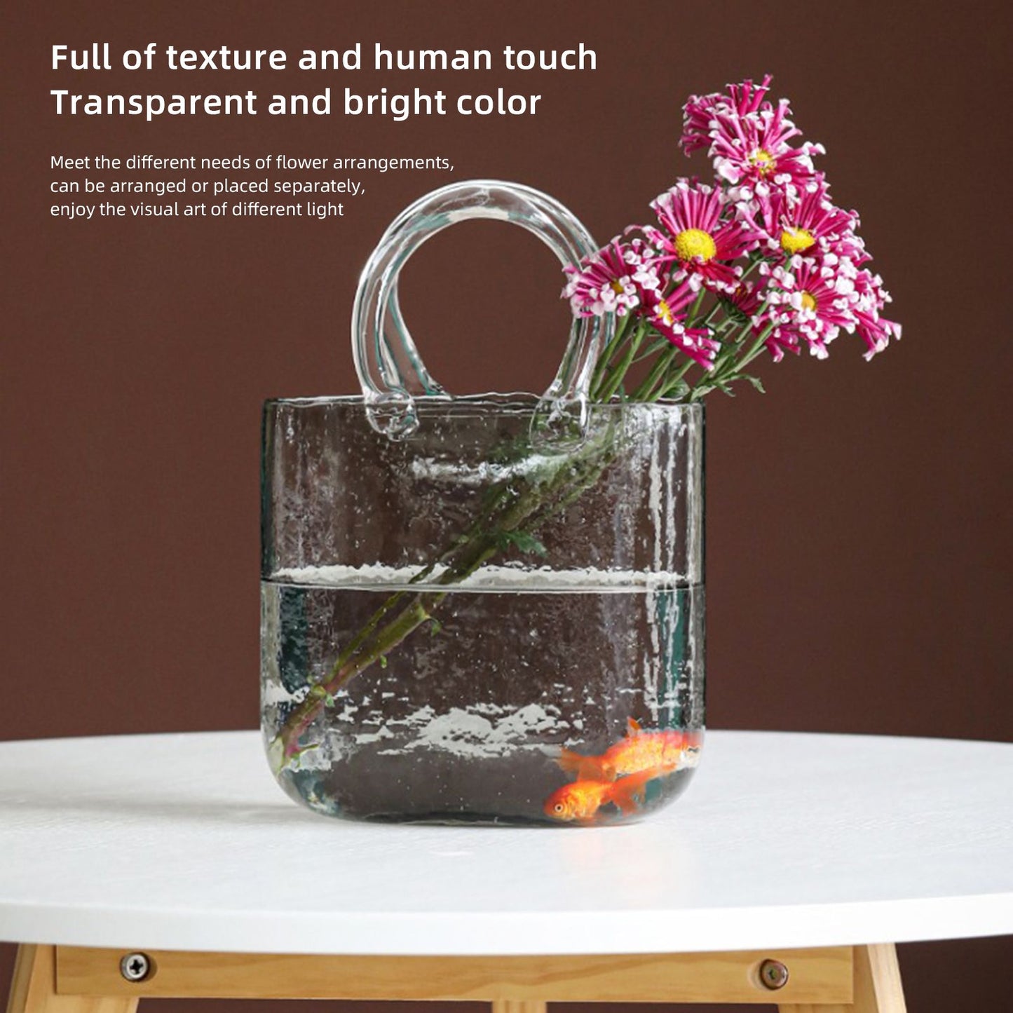 Glass Vase Transparent Hand Basket Living Room Flower Arrangement Creative Bag Fish Tank