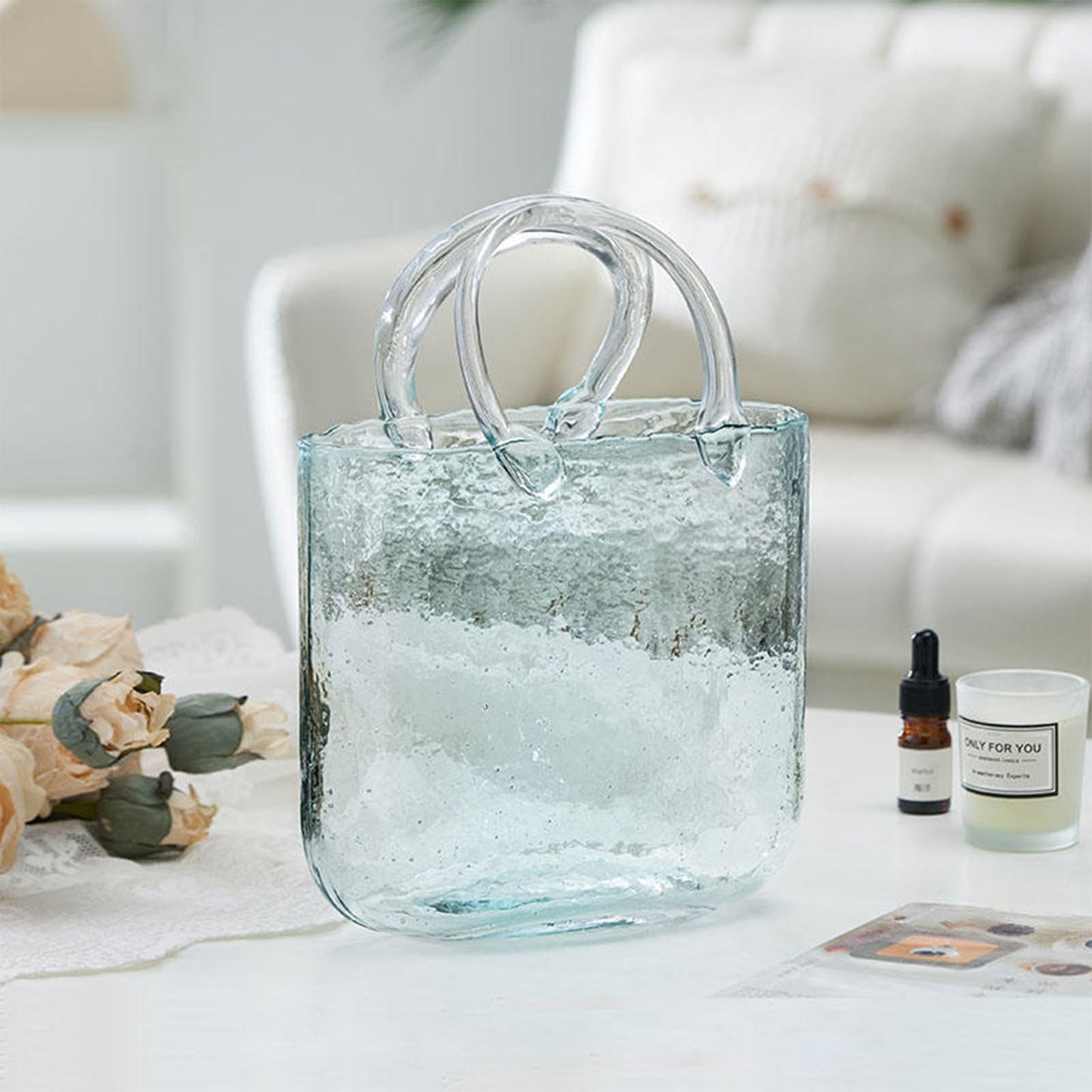 Glass Vase Transparent Hand Basket Living Room Flower Arrangement Creative Bag Fish Tank