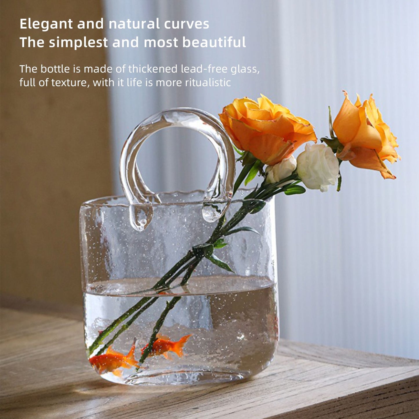 Glass Vase Transparent Hand Basket Living Room Flower Arrangement Creative Bag Fish Tank