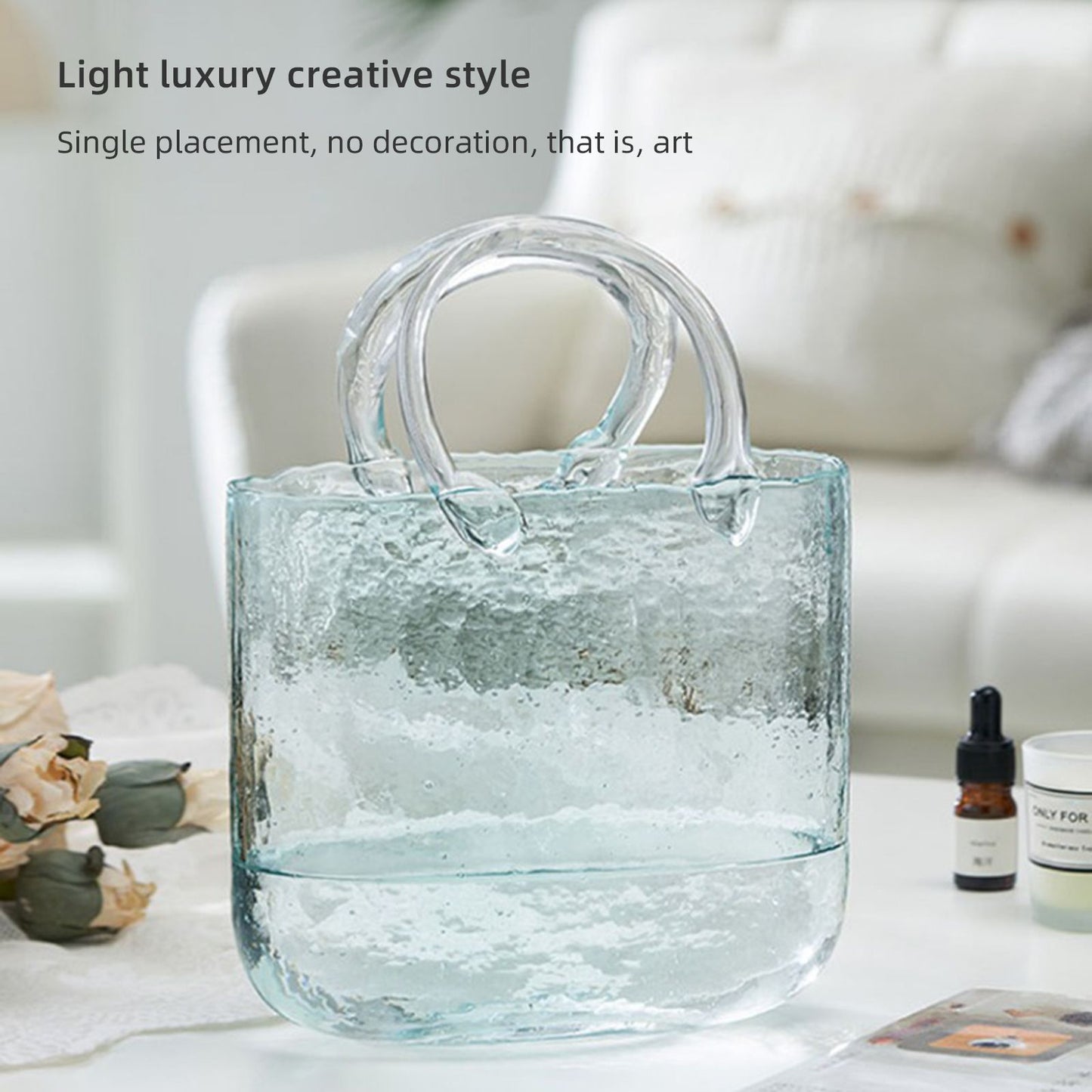 Glass Vase Transparent Hand Basket Living Room Flower Arrangement Creative Bag Fish Tank