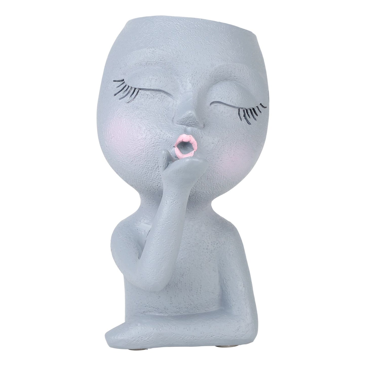 Sculpture Flower Pot Resin Portrait Flying Kiss Flower Pot Planter Pot Closed Eye Flower Pot