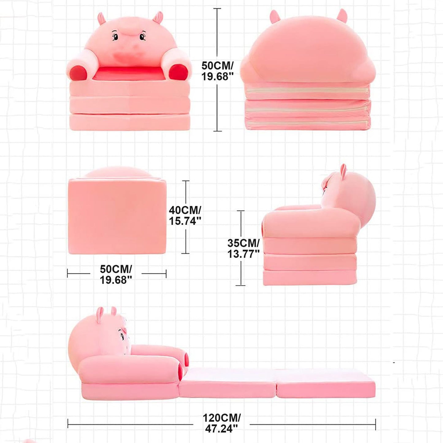 2 in 1 Foldable Children's Sofa Cushion Plush Sofa Cute Sofa Chair for Children