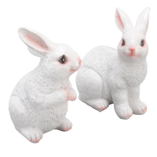 One Pair Garden Statues Rabbit Synthetic Resin Outdoor Craft Sculpture for Home Patio