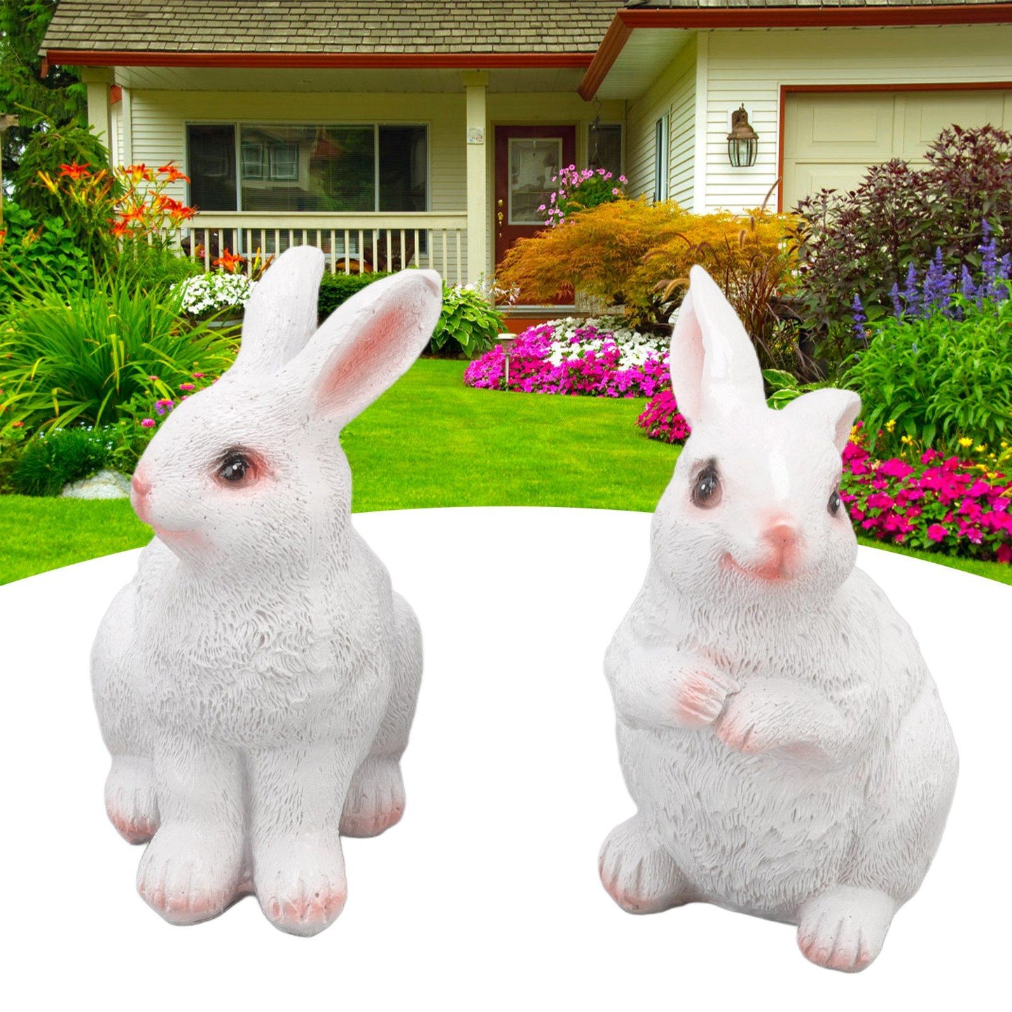 One Pair Garden Statues Rabbit Synthetic Resin Outdoor Craft Sculpture for Home Patio