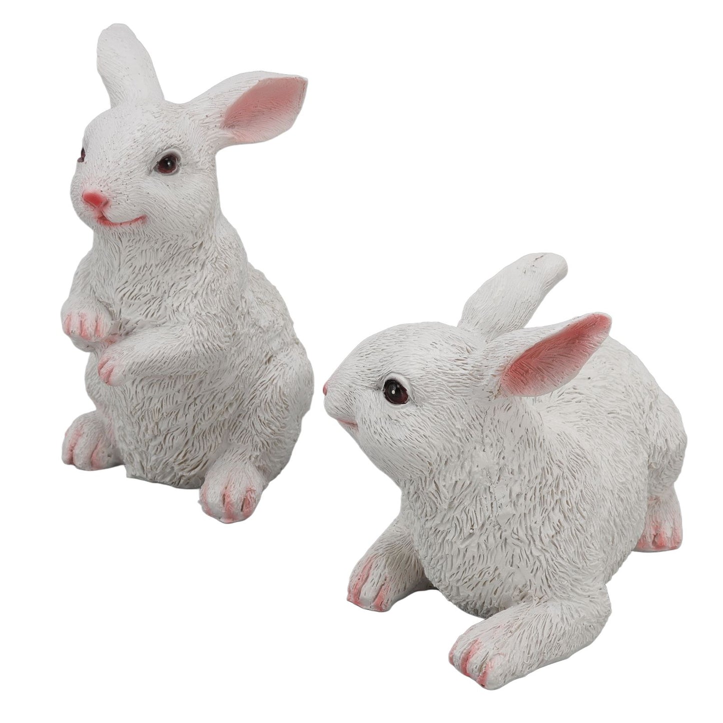 1 Pair Bunny Rabbit Ornaments Decorations Resin Art Craft Animal Model Sculpture Statue Figurine for Balcony Garden