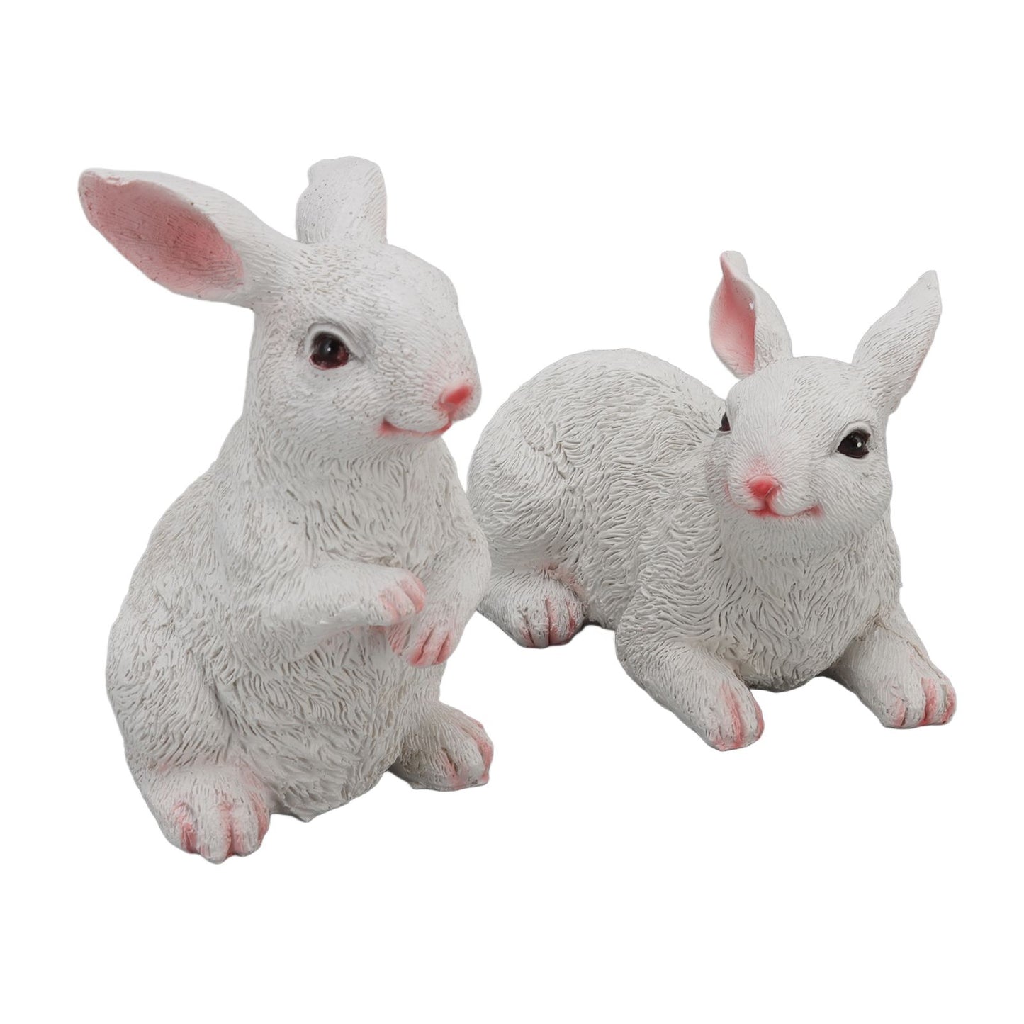 1 Pair Bunny Rabbit Ornaments Decorations Resin Art Craft Animal Model Sculpture Statue Figurine for Balcony Garden