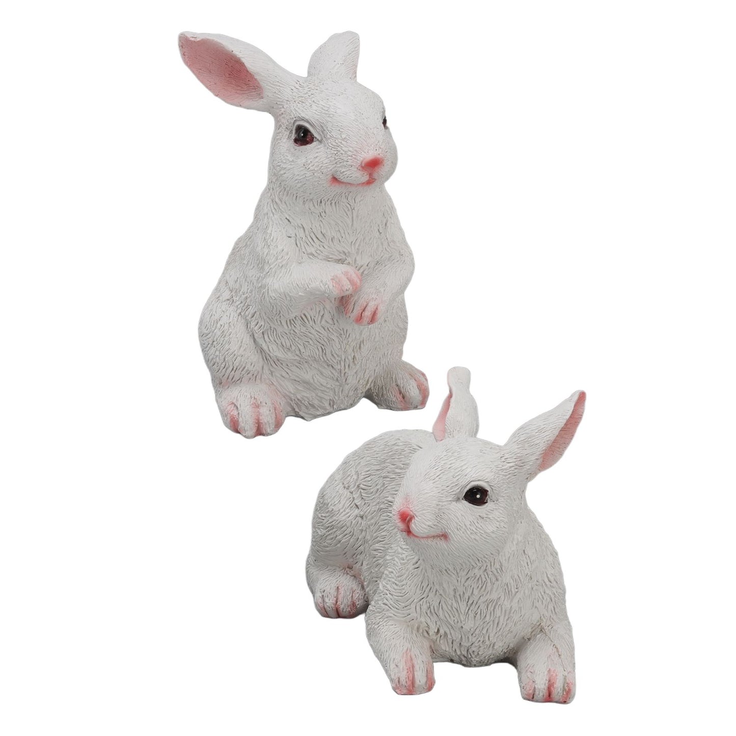 1 Pair Bunny Rabbit Ornaments Decorations Resin Art Craft Animal Model Sculpture Statue Figurine for Balcony Garden