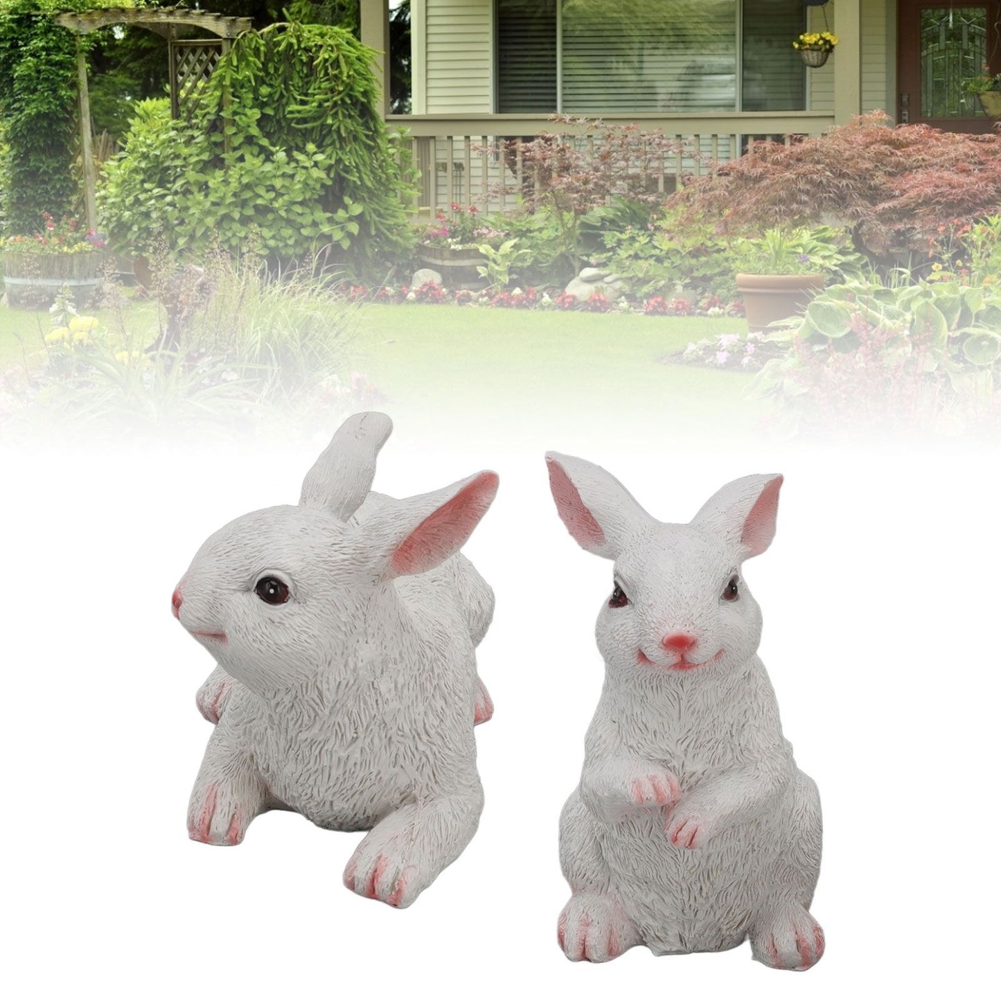 1 Pair Bunny Rabbit Ornaments Decorations Resin Art Craft Animal Model Sculpture Statue Figurine for Balcony Garden