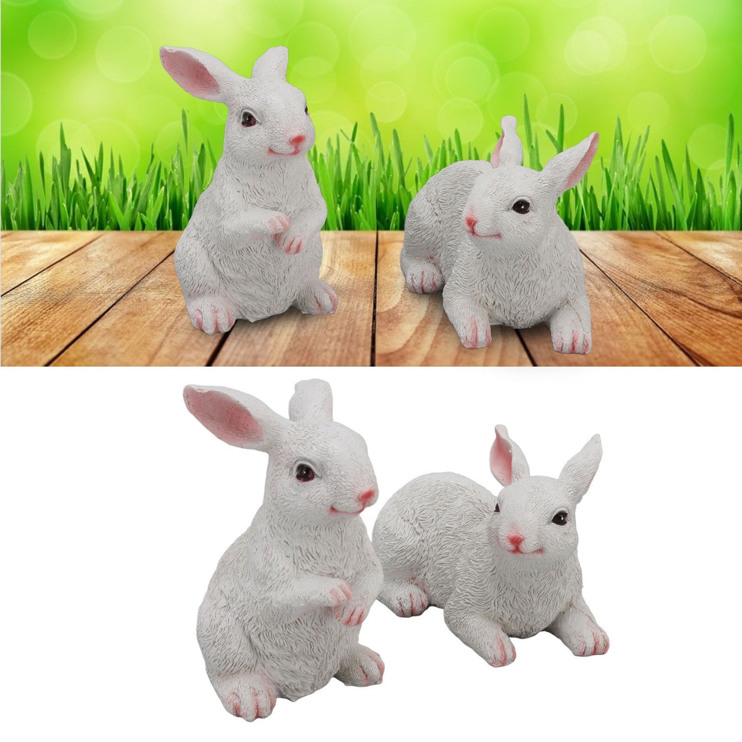1 Pair Bunny Rabbit Ornaments Decorations Resin Art Craft Animal Model Sculpture Statue Figurine for Balcony Garden