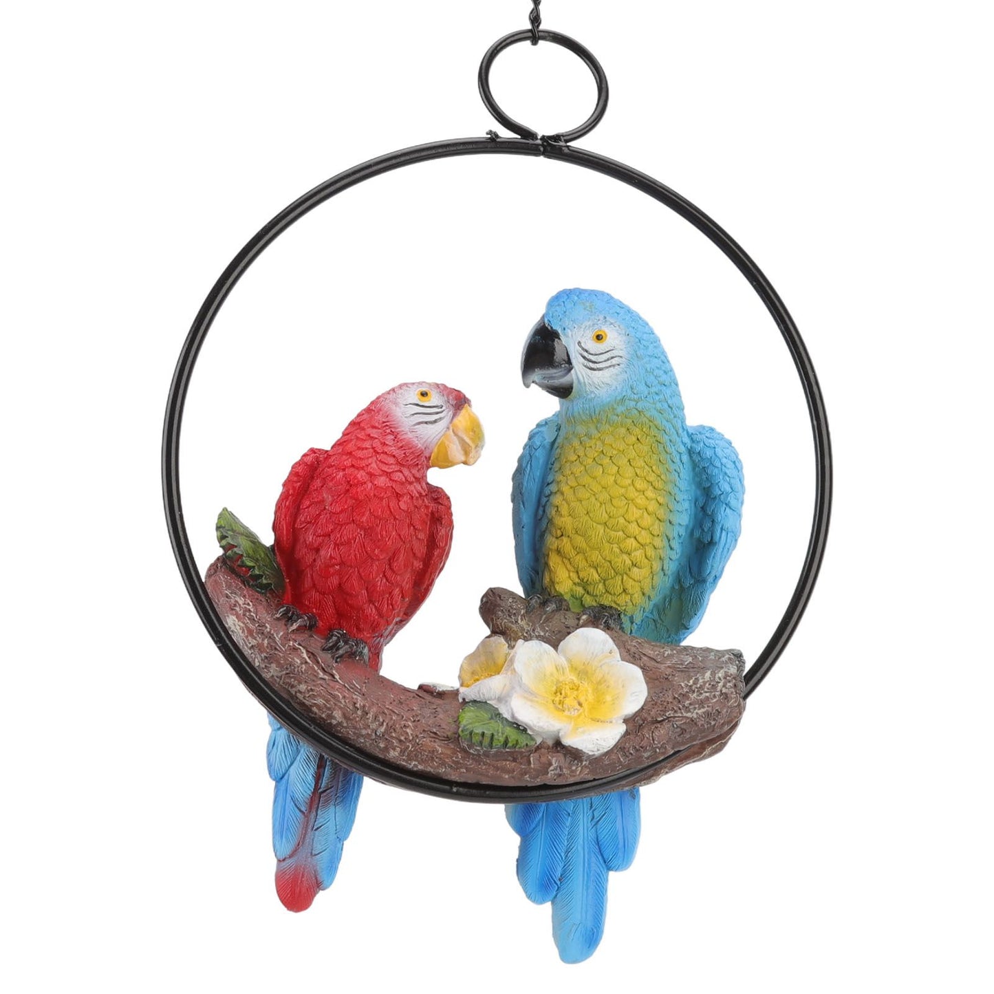 Garden Iron Ring Parrot Pendant Resin Bird Model Crafts Courtyard Balcony Decorations Small Red Blue Macaw