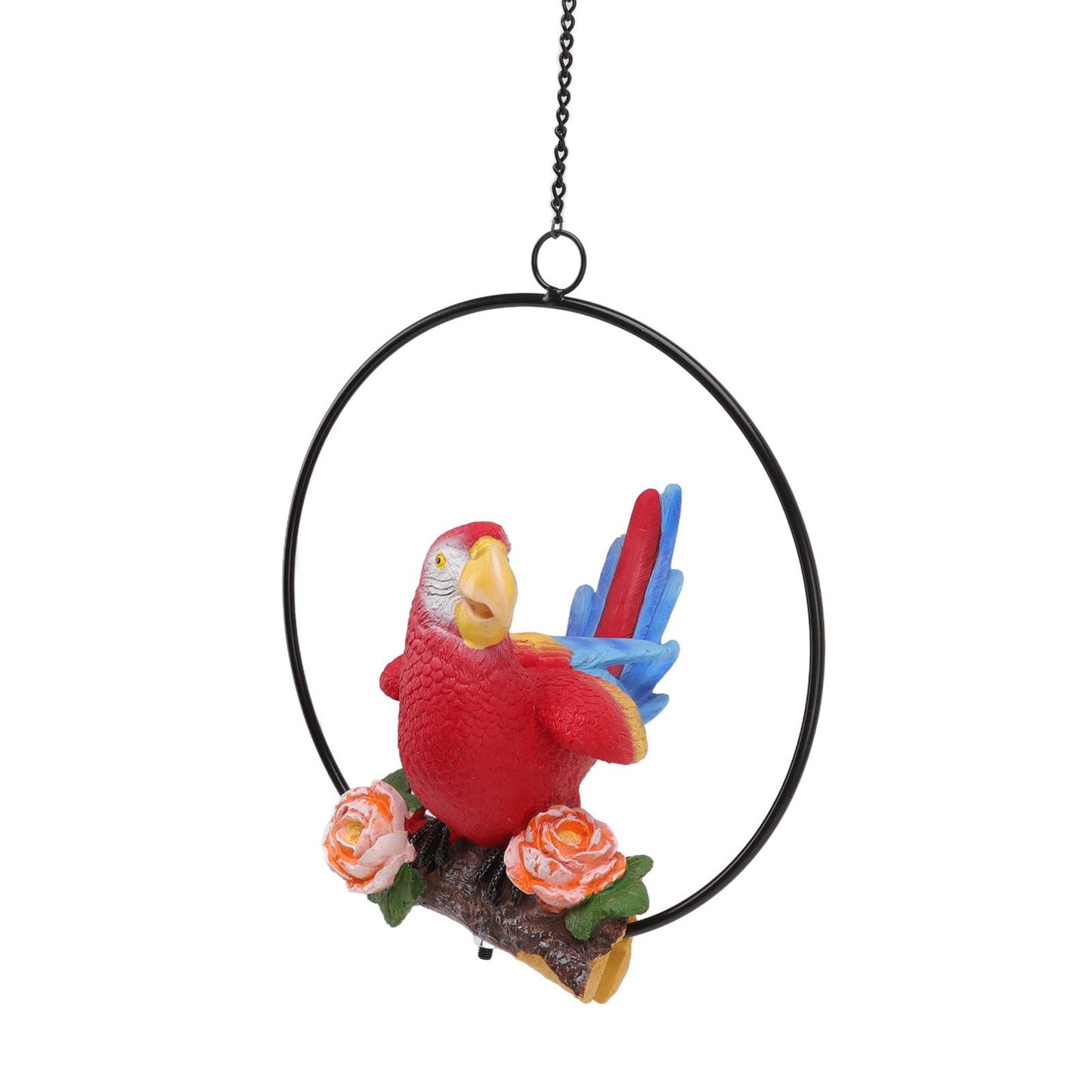 Hanging Iron Ring Parrots Resin Waterproof Exquisite Garden Hanging Parrot Statue Decor for Courtyard Balcony