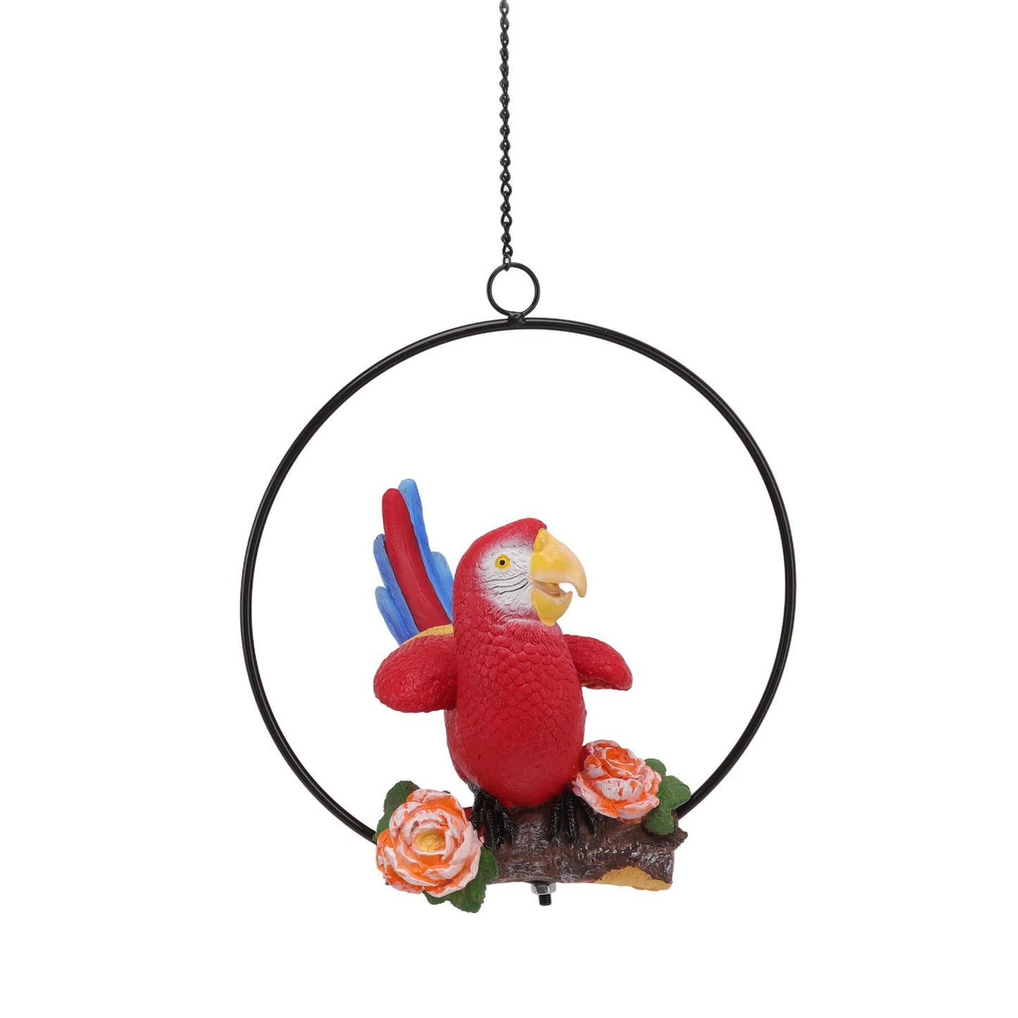 Hanging Iron Ring Parrots Resin Waterproof Exquisite Garden Hanging Parrot Statue Decor for Courtyard Balcony