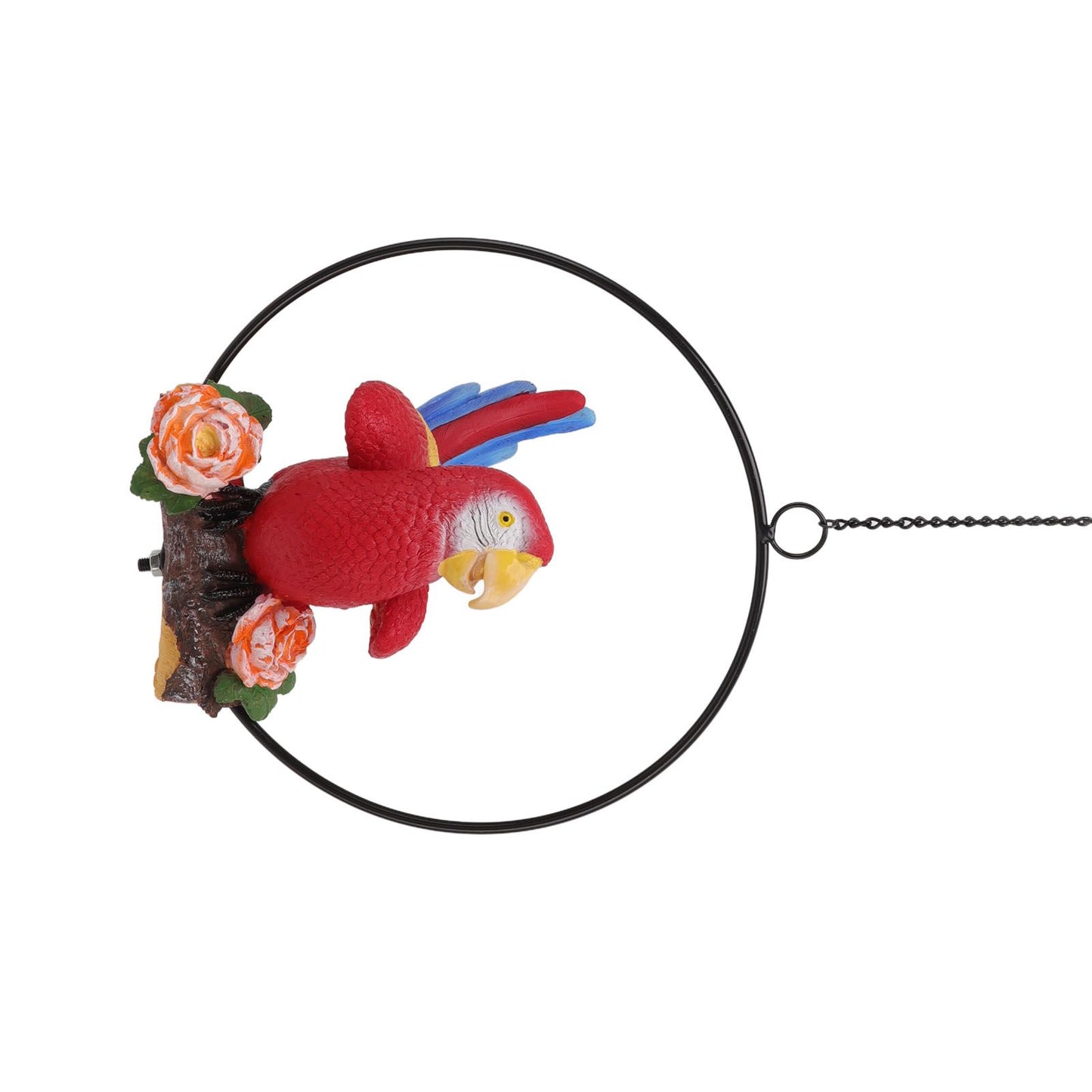 Hanging Iron Ring Parrots Resin Waterproof Exquisite Garden Hanging Parrot Statue Decor for Courtyard Balcony