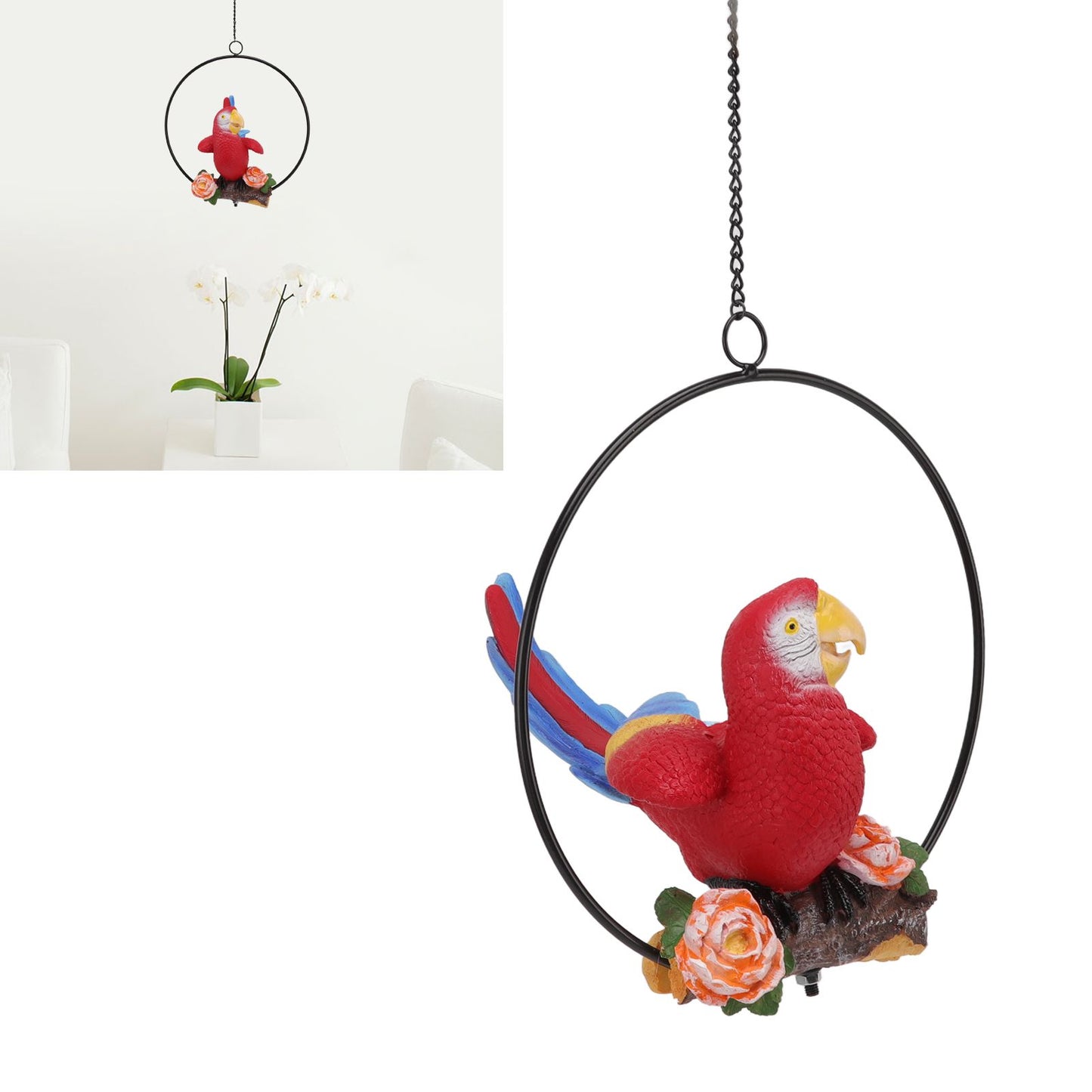 Hanging Iron Ring Parrots Resin Waterproof Exquisite Garden Hanging Parrot Statue Decor for Courtyard Balcony