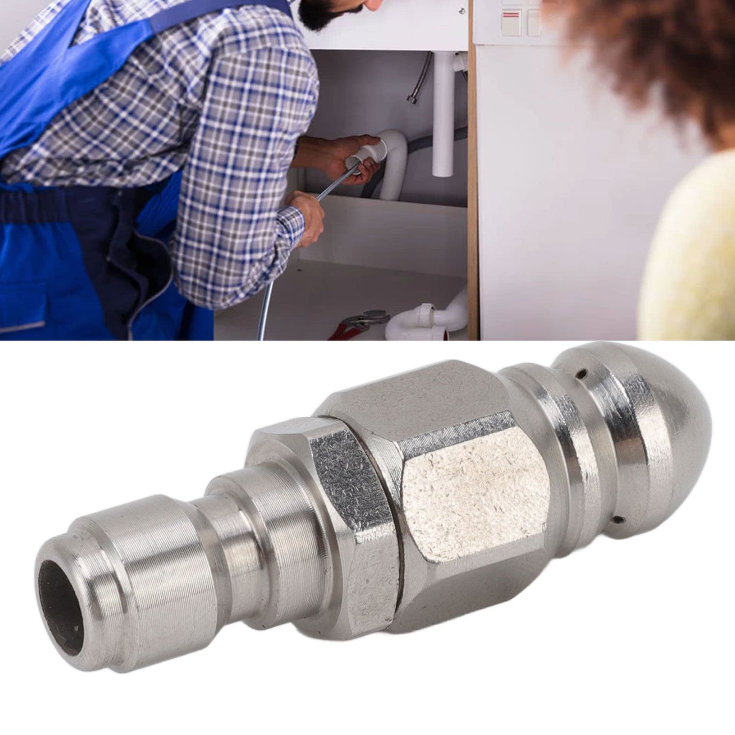 G1/4 Inch Stainless Steel High Pressure Washer Drain Sewer Cleaning Pipe Jetter Spray Quick Plug Drain Hose Nozzle