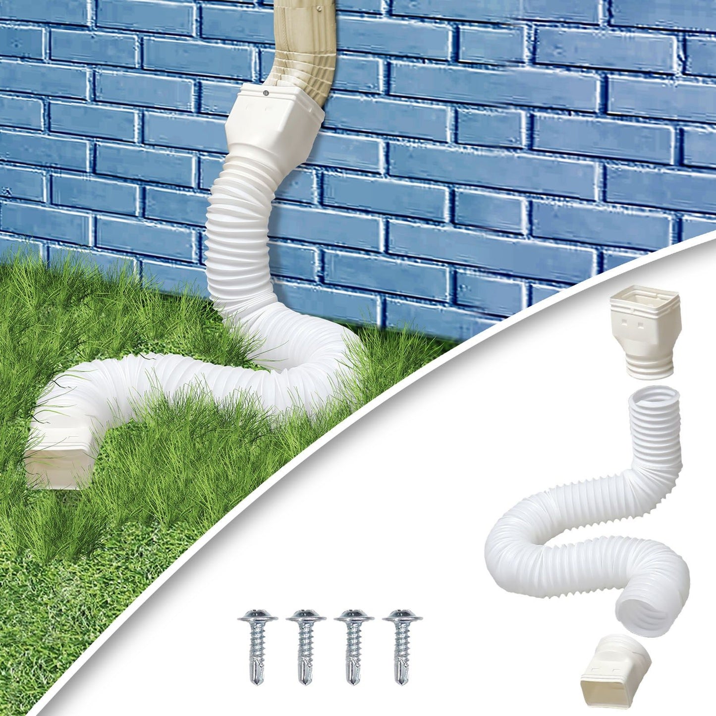 Rain Gutter Downspout Extensions Flexible Universal Drain Downspout Extender Drainage Connector Extendable From 20in to 29in White