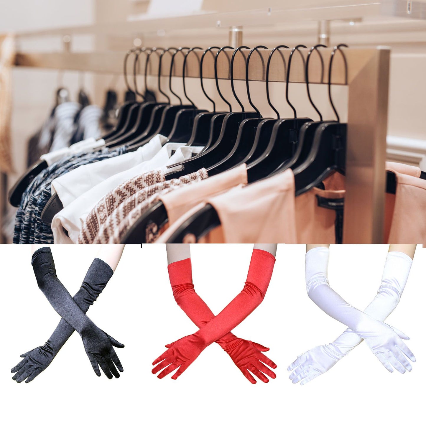 Long Satin Gloves Fashionable Stretch Long Evening Opera Satin Gloves for Wedding Performance Party