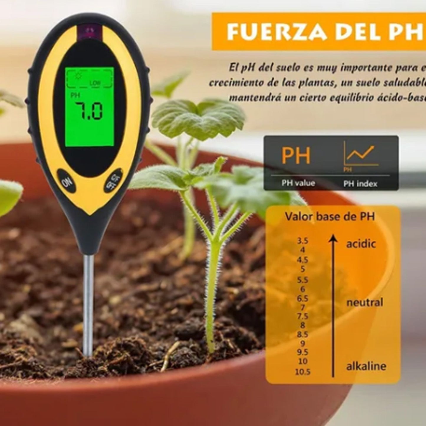 4 In 1 Soil Meter Temperature Sunlight Moisture PH Soil Tester for Family Orchard Agriculture Rice Vegetable Cultivation