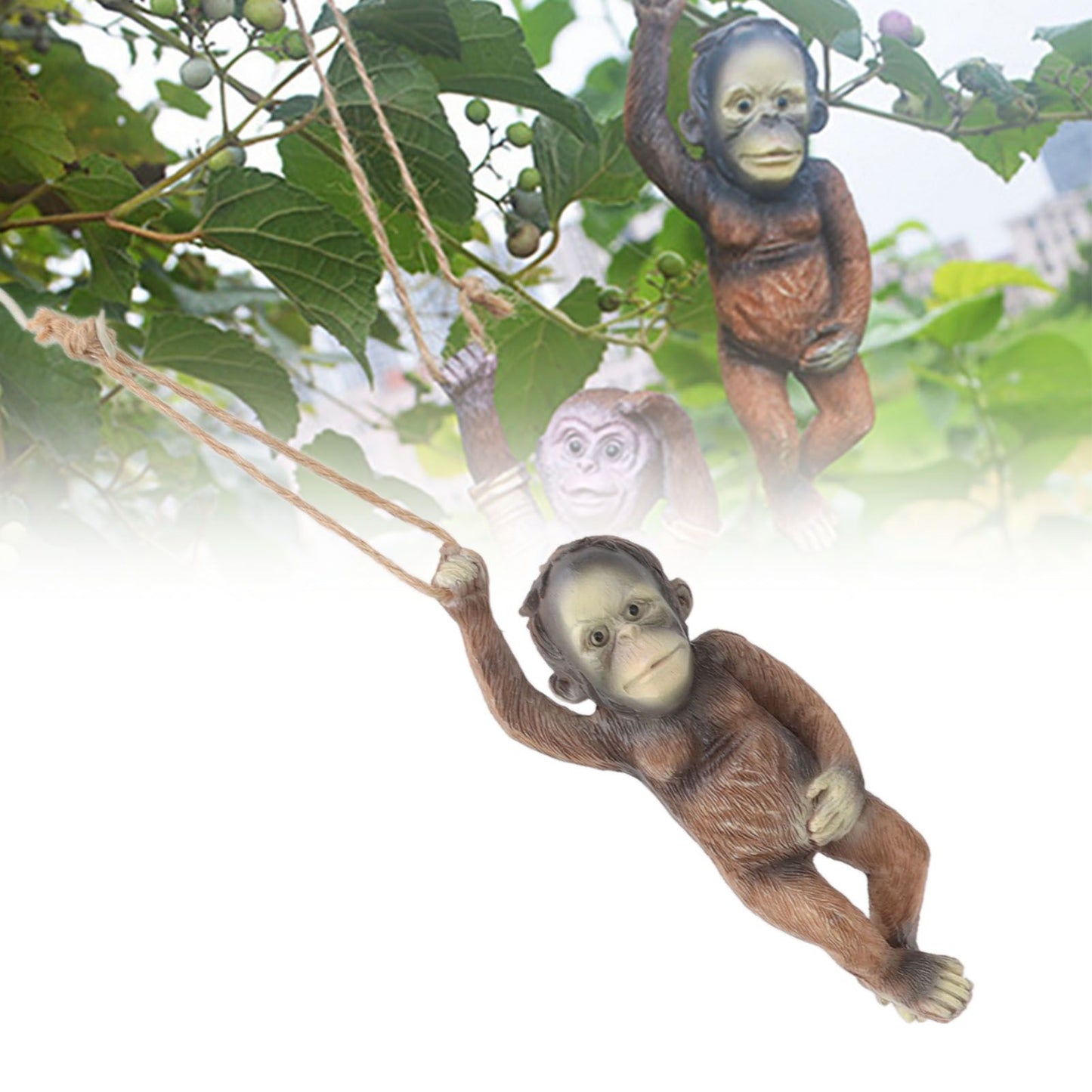 Baby Monkey Hanging Statue Exquisite Carving Resin Brown Monkey Sculptures for Trees Gardens