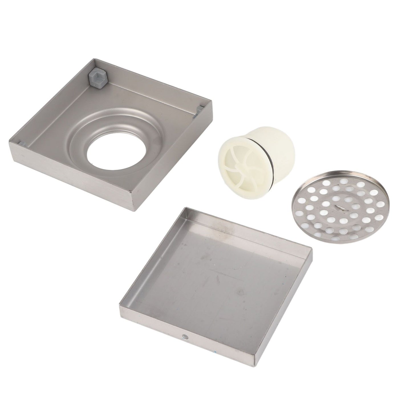 4 Inch Square Invisible Shower Drain Stainless Steel Anti Odor Bathroom Floor Drain 1.3mm Tileable Brushed