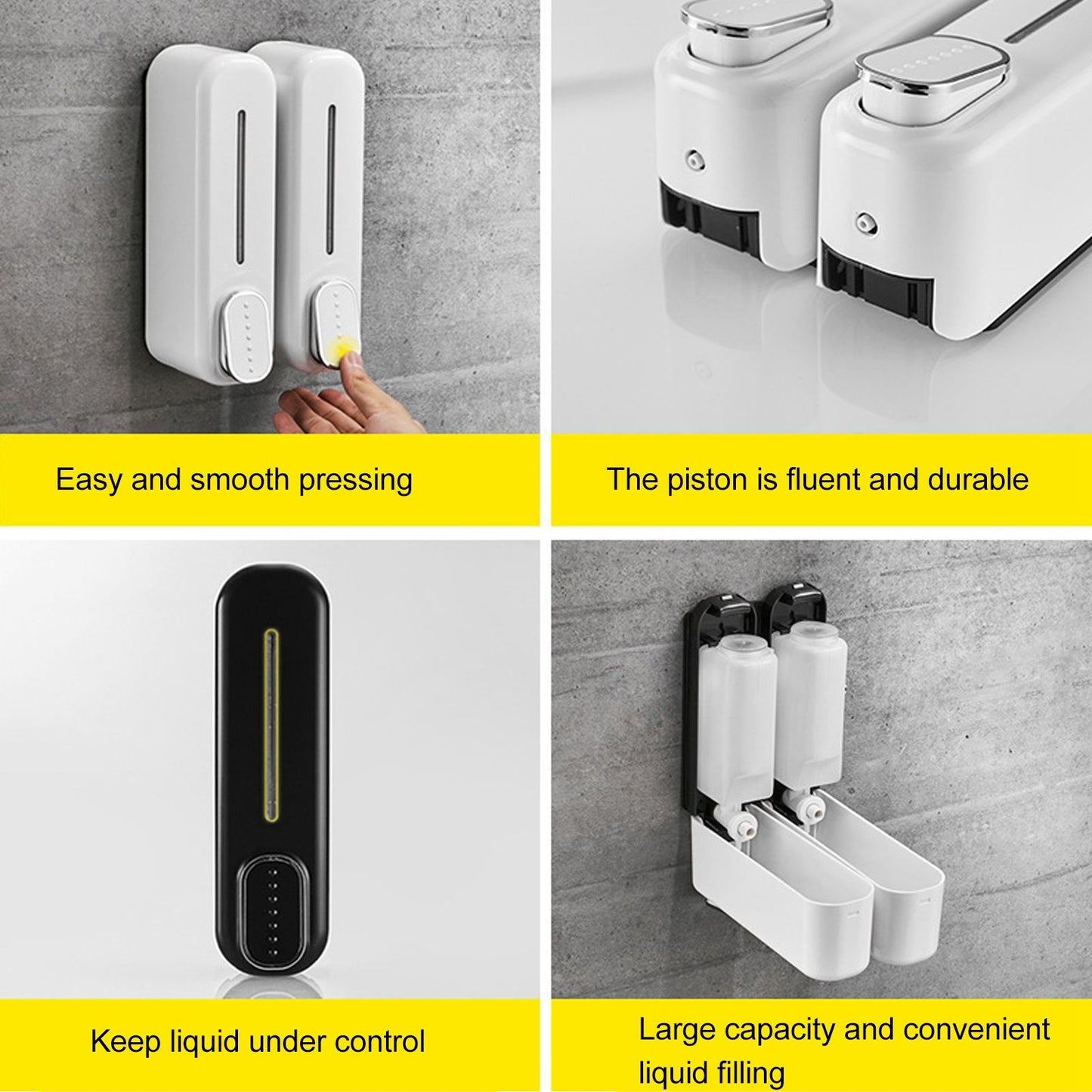 300ml Manual Soap Dispenser Press ABS Wall Mounted Shower Gel Container for Home Hotel White