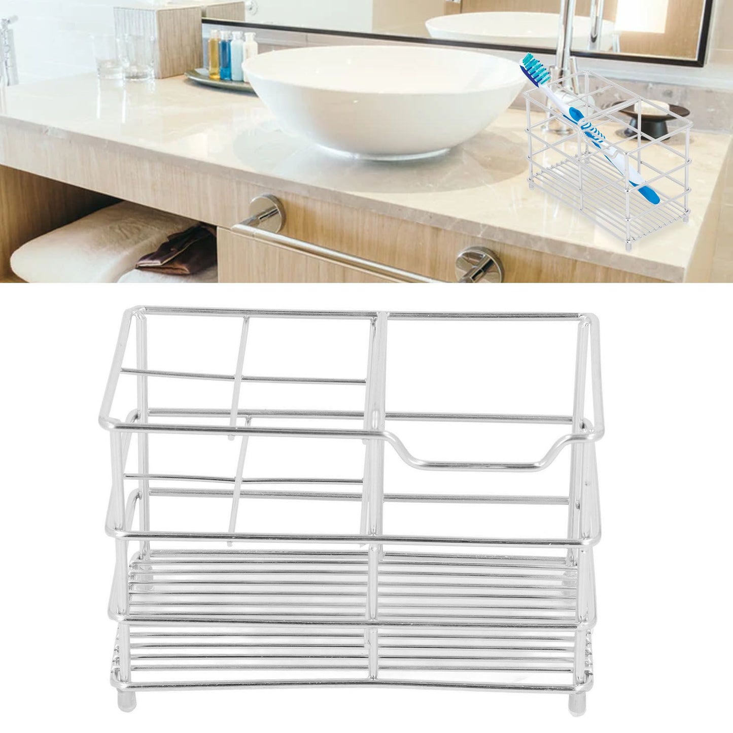 Stainless Steel Toothbrush Holder Multipurpose Toothbrush Toothpaste Holder for Bathroom Accessories Silver