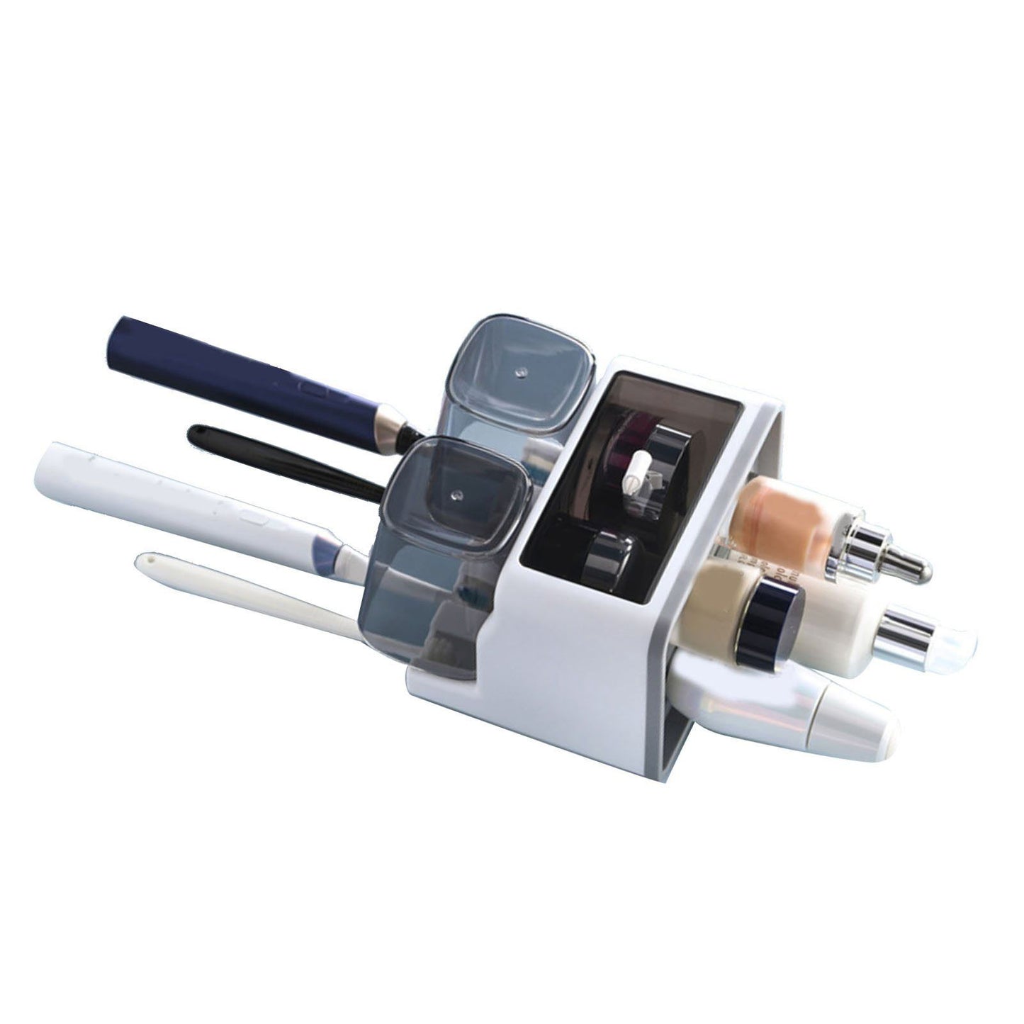 Toothbrush Shelf Punch Free Wall Mounted Mouthwash Cup Holder Toilet Storage Rack White 2 Cups