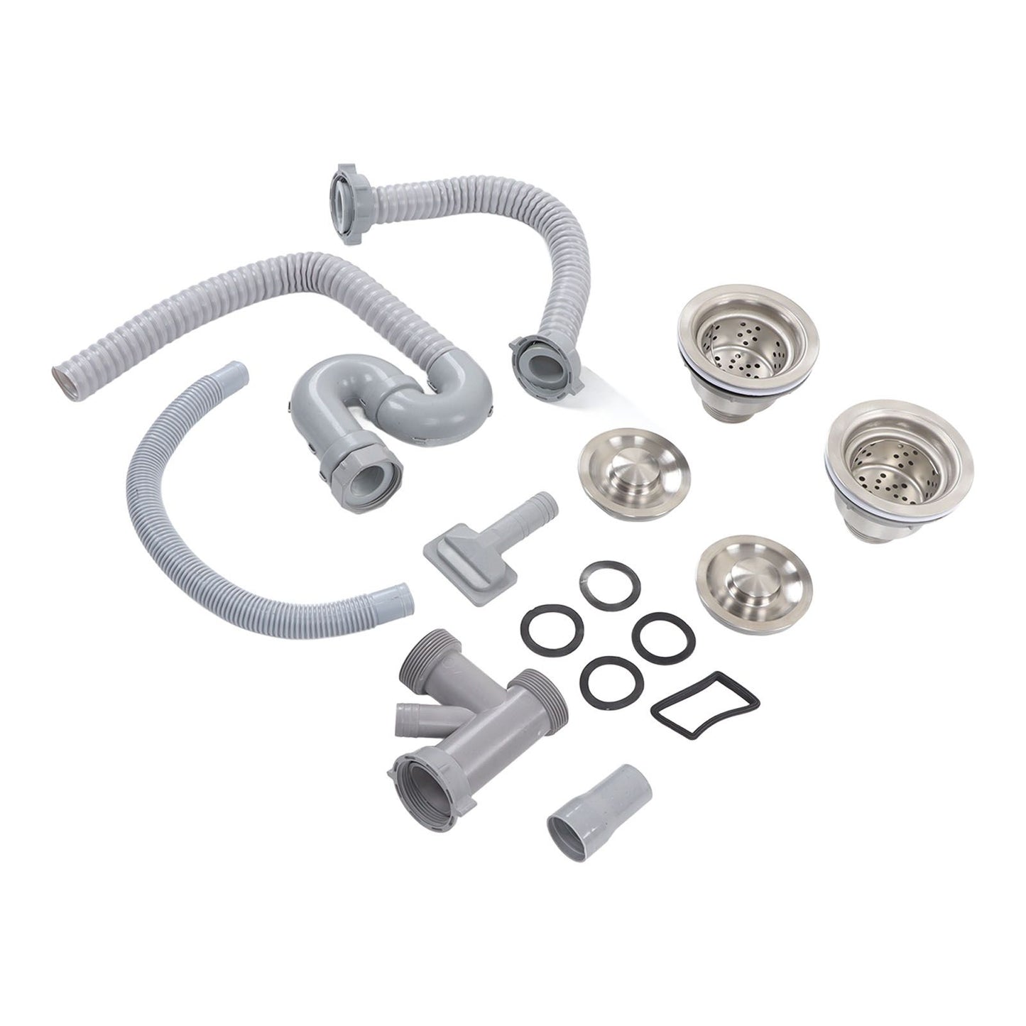 Kitchen Sink Drainer Pipe Stainless Steel S Bent with Double Drains Sewer Pipe Set for Bathroom Home