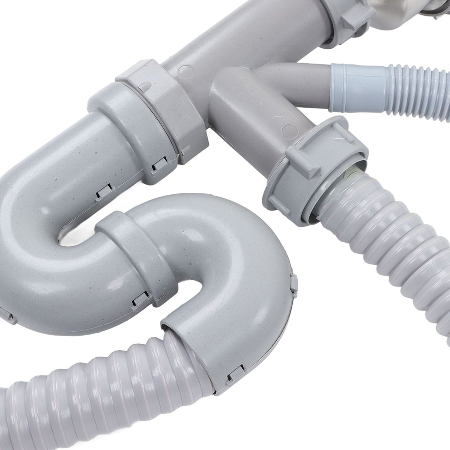 Kitchen Sink Drainer Pipe Stainless Steel S Bent with Double Drains Sewer Pipe Set for Bathroom Home