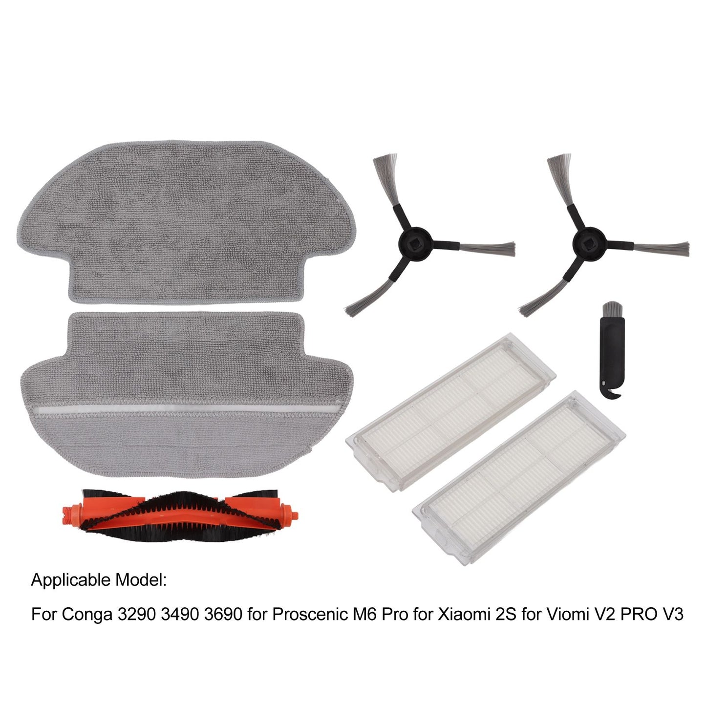 Vacuum Cleaner Main Roller Brush Kit with Side Brush Mop Cloth Filter for Conga 3290 3490 3690 for Proscenic M6 Pro