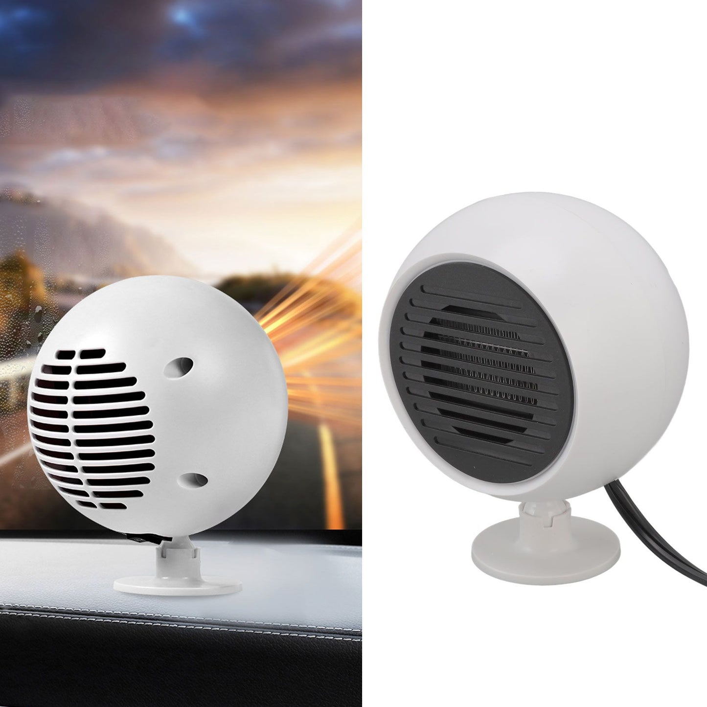 Car Heater Constant Temperature Low Noise Wide Angle 360° Adjustable Car Heater Fan White 12V