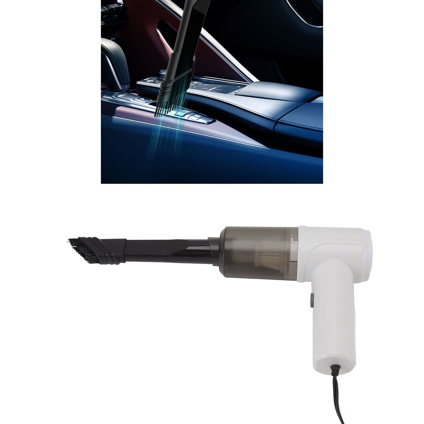Car Vacuum Cleaner 360° Cleaning Washable Filter Screen Portable Handheld Vacuum Cleaner Inflator 12V White