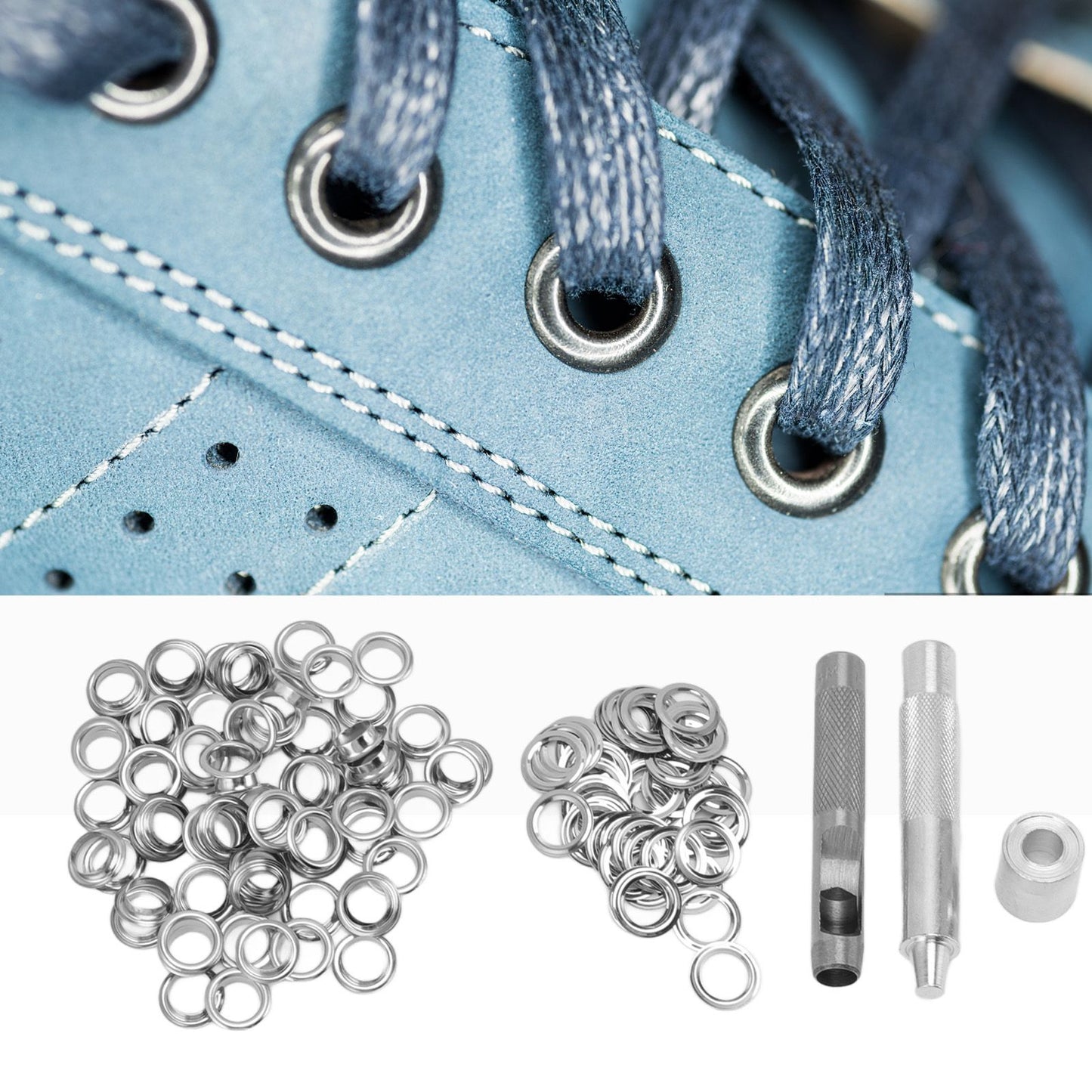 Grommet Tool Kit 100 Set Grommet Eyelets with Setting Tools Hole Cutter Mandrel for Tarps Handicraft