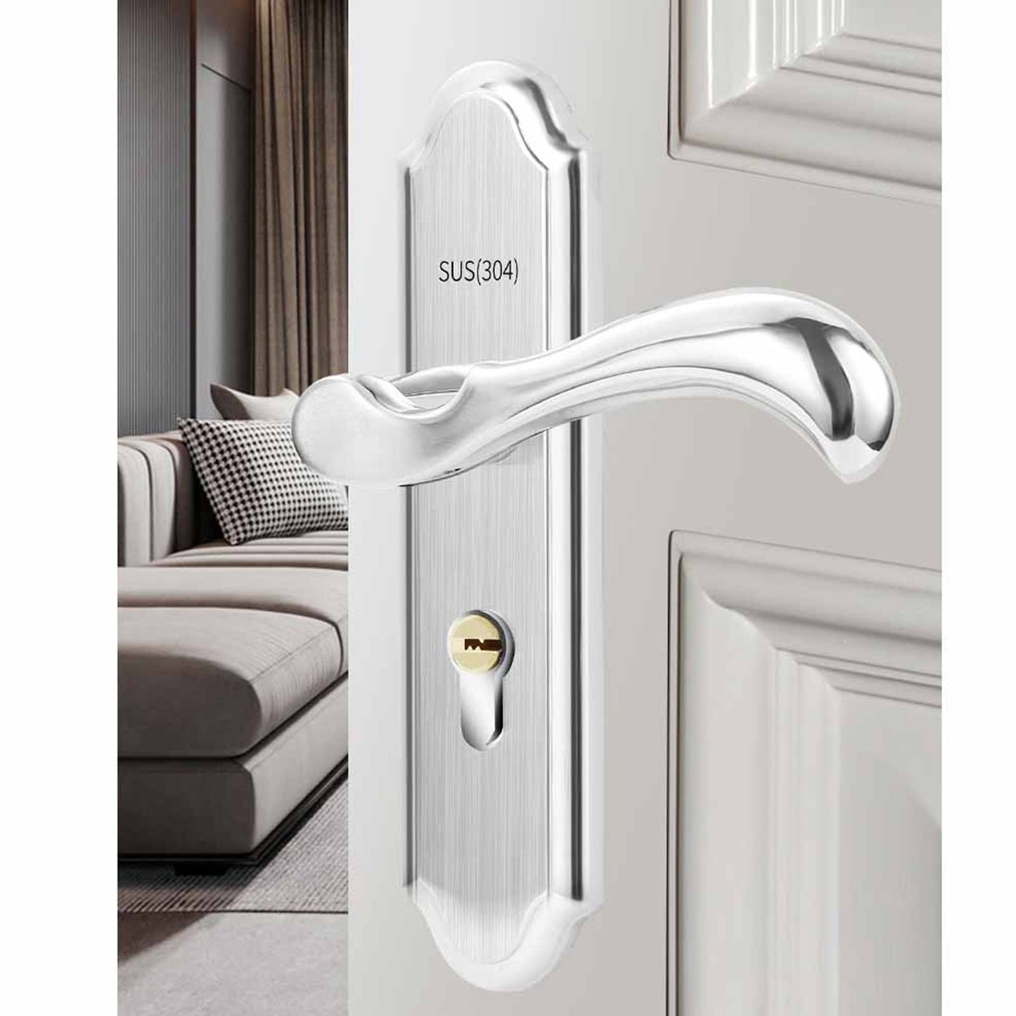 Keyed Entry Door Lock Silent Double Latch Irregular Stainless Steel Door Handle Lock for Bedroom Hotel Balcony