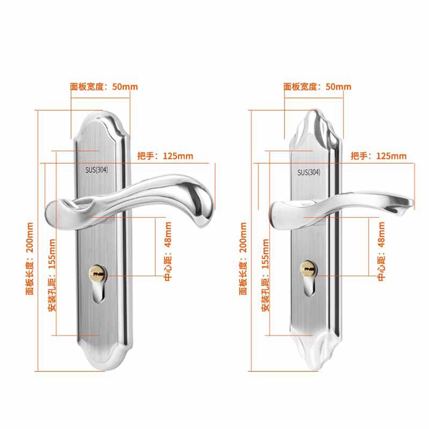 Keyed Entry Door Lock Silent Double Latch Irregular Stainless Steel Door Handle Lock for Bedroom Hotel Balcony