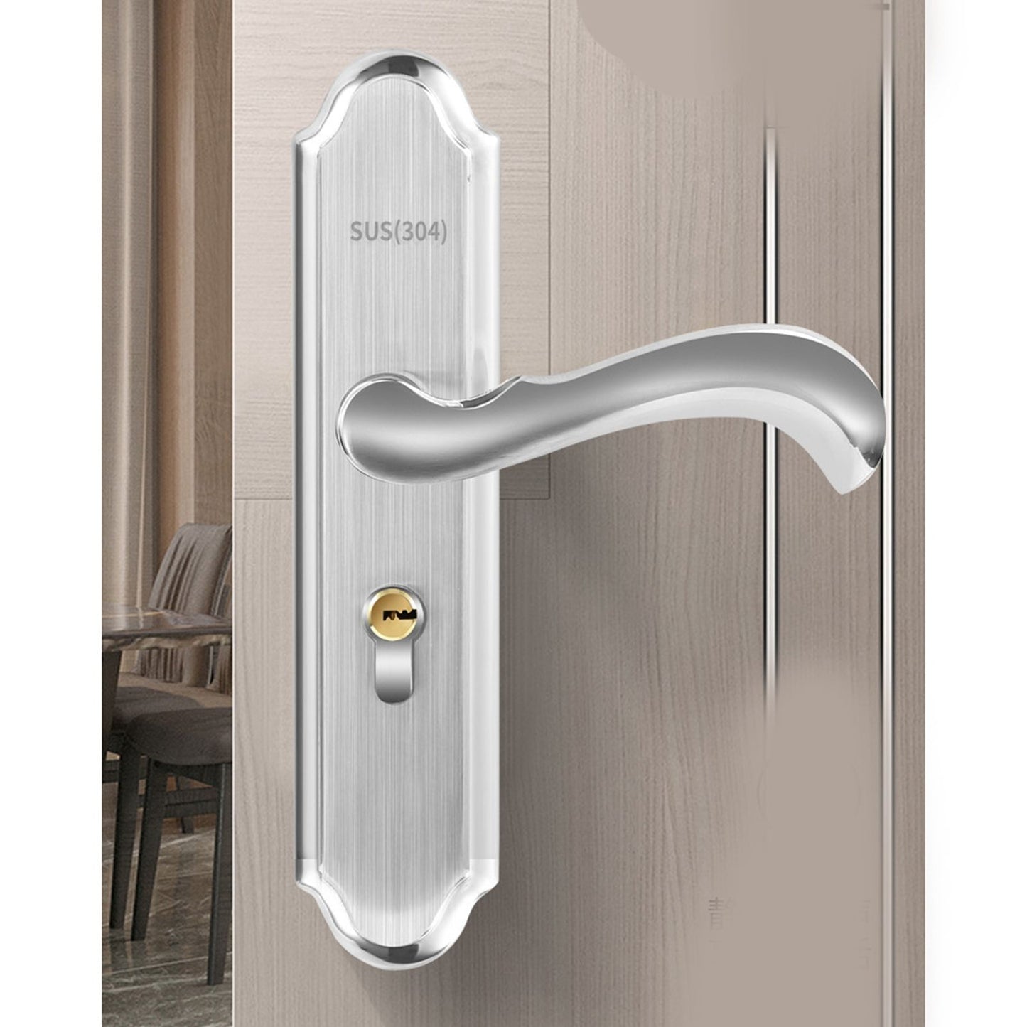 Stainless Steel Handle Door Lock Mechanical Magnetic Security Entry Lever Lock for Bedroom Hotel Balcony