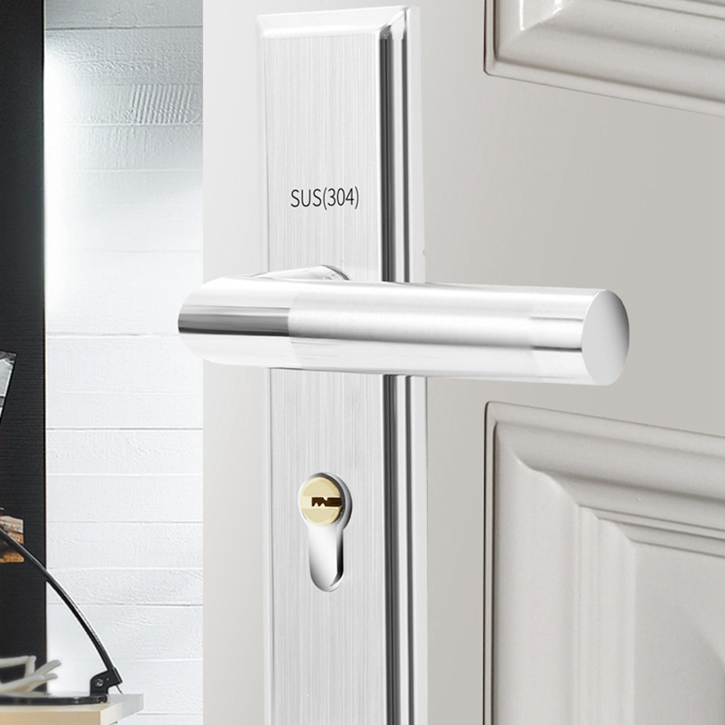 Stainless Steel Handle Door Lock Mechanical Magnetic Security Entry Lever Lock for Bedroom Hotel Balcony